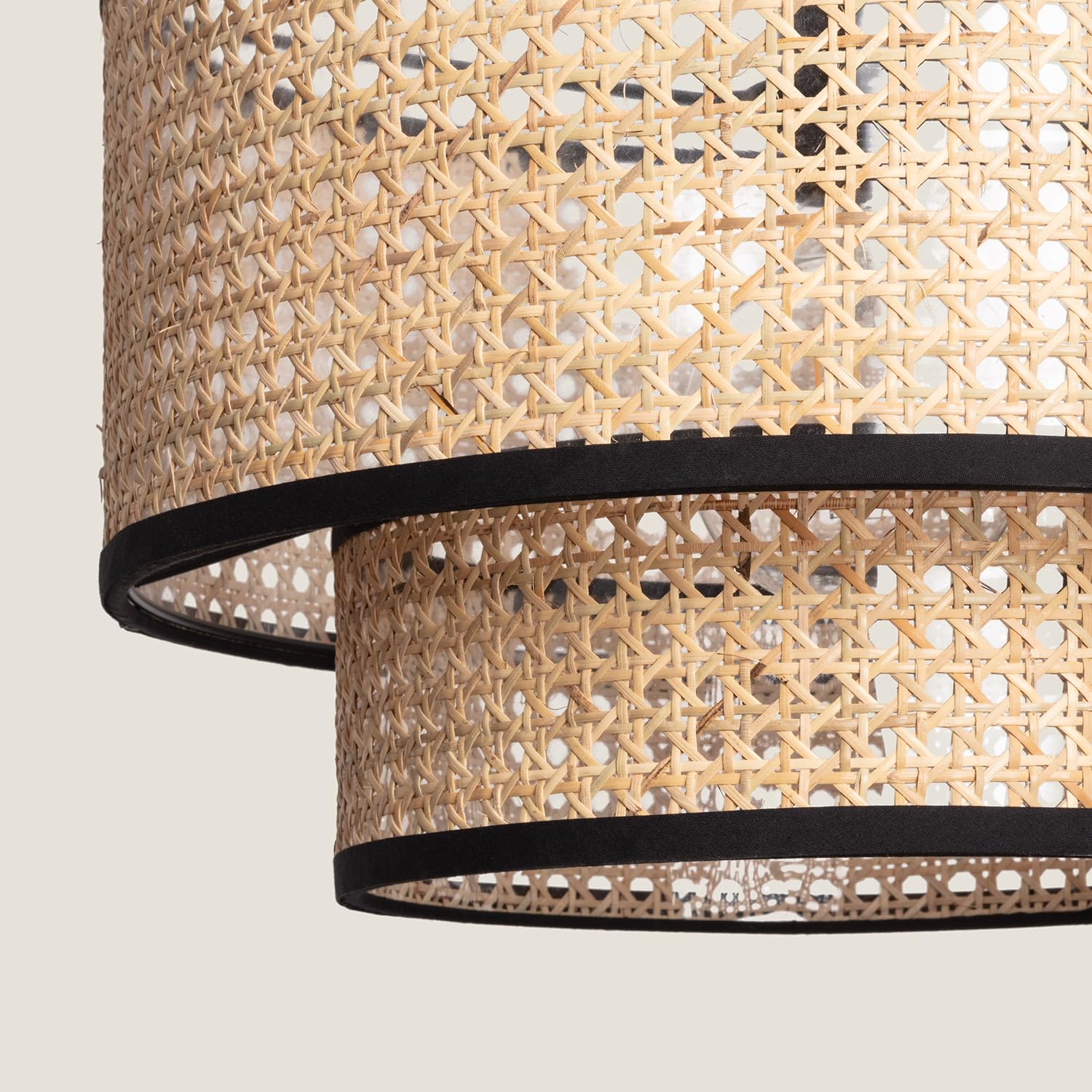 LEDKIA LIGHTING Lámpara Colgante Ratán Huela Doppio | Estilo Boho Natural | Casquillo E27 | No Incluye Bombilla | Uso Interior | Diseño Artesanal y Acogedor | Ideal para Salón; Comedor; Dormitorio