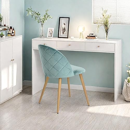 Miniatura 7 de Homy Casa Silla de tocador moderna de mediados de siglo con patas metálicas de terciopelo para maquillaje, sillas laterales tapizadas para sala de