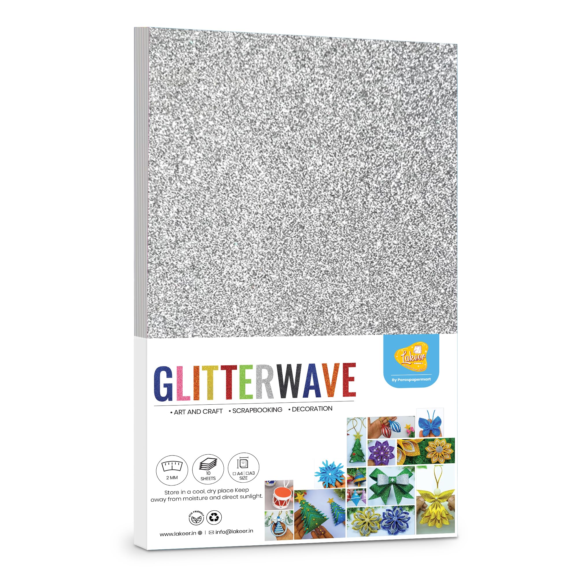 Paraspapermart A4 Size Glitter Foam Sheets, Silver Colour, Pack of 10 Sheets- for Art & Craft, Decoration, Gift Wrapping, Scrapbooking etc