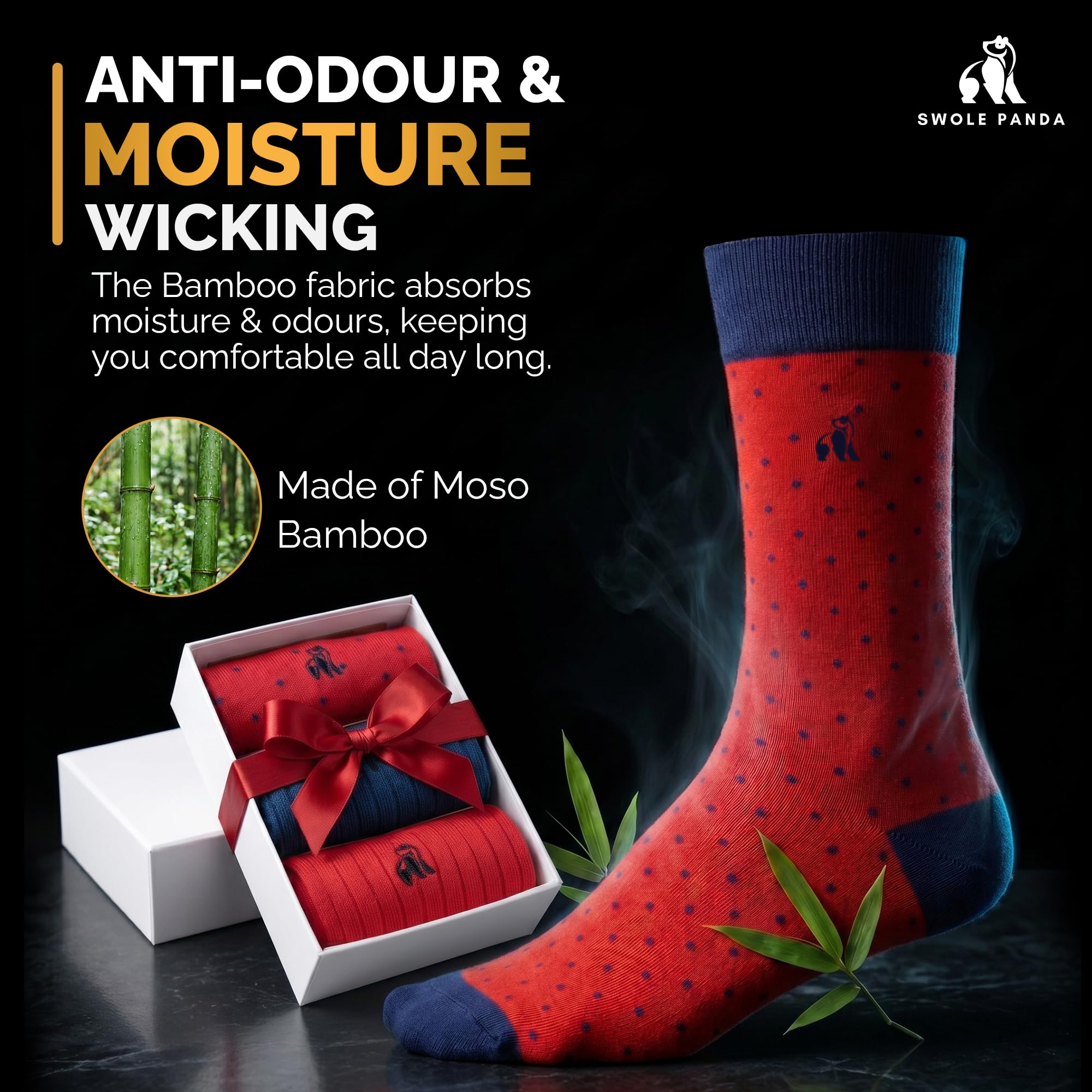 SWOLE PANDA | Luxury Super Soft Bamboo Socks For Men, 3 Pack Gift Box, Size 7-11