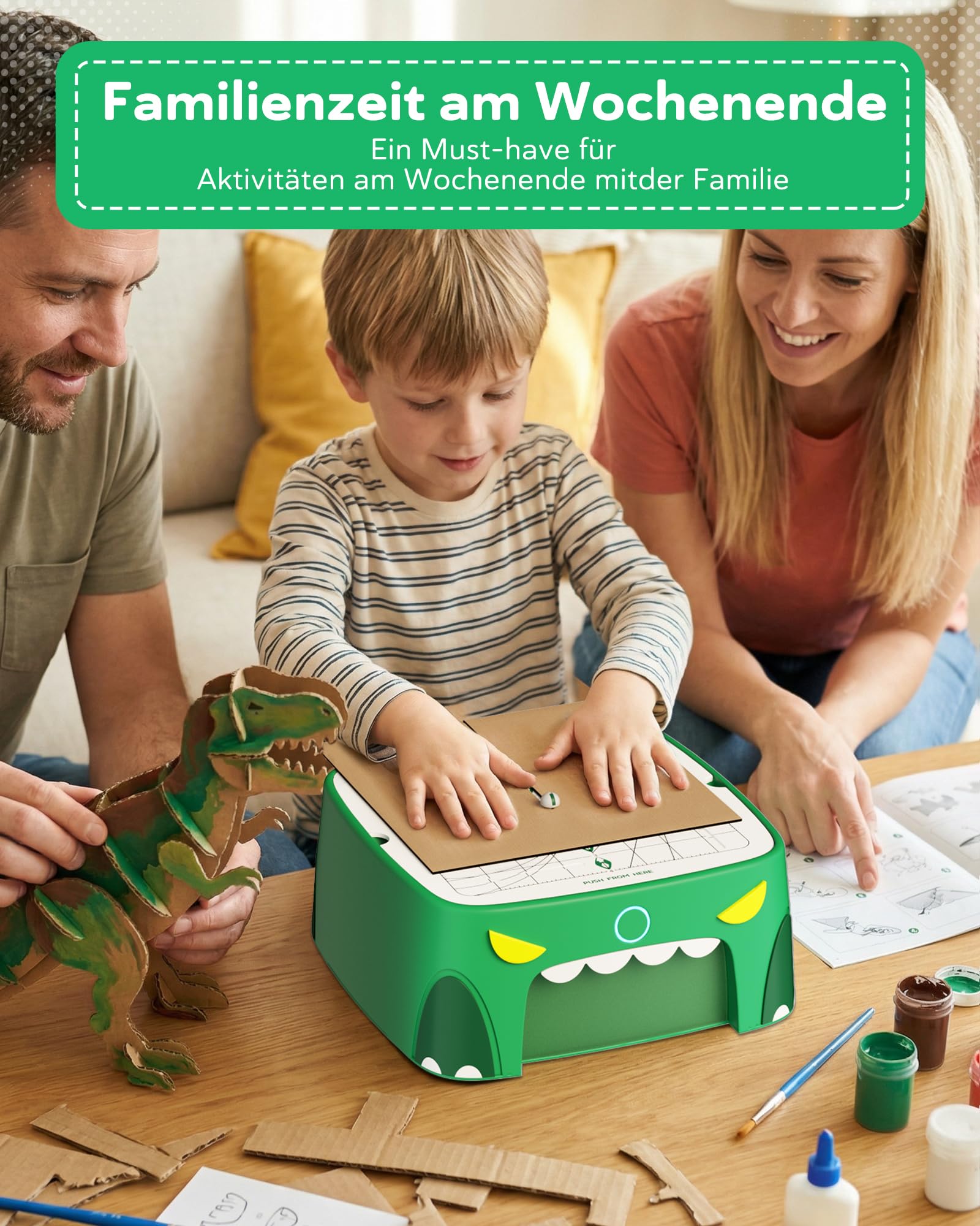 Kartonschneider Kinder Spielzeug ab 3 Jahren | Sicheres DIY Karton Werkzeug & STEM Spielzeug | Karton & Pappe upcyceln für kreative 3D-Modelle – ideal Geschenkideen für Zuhause und Schule (Grün)