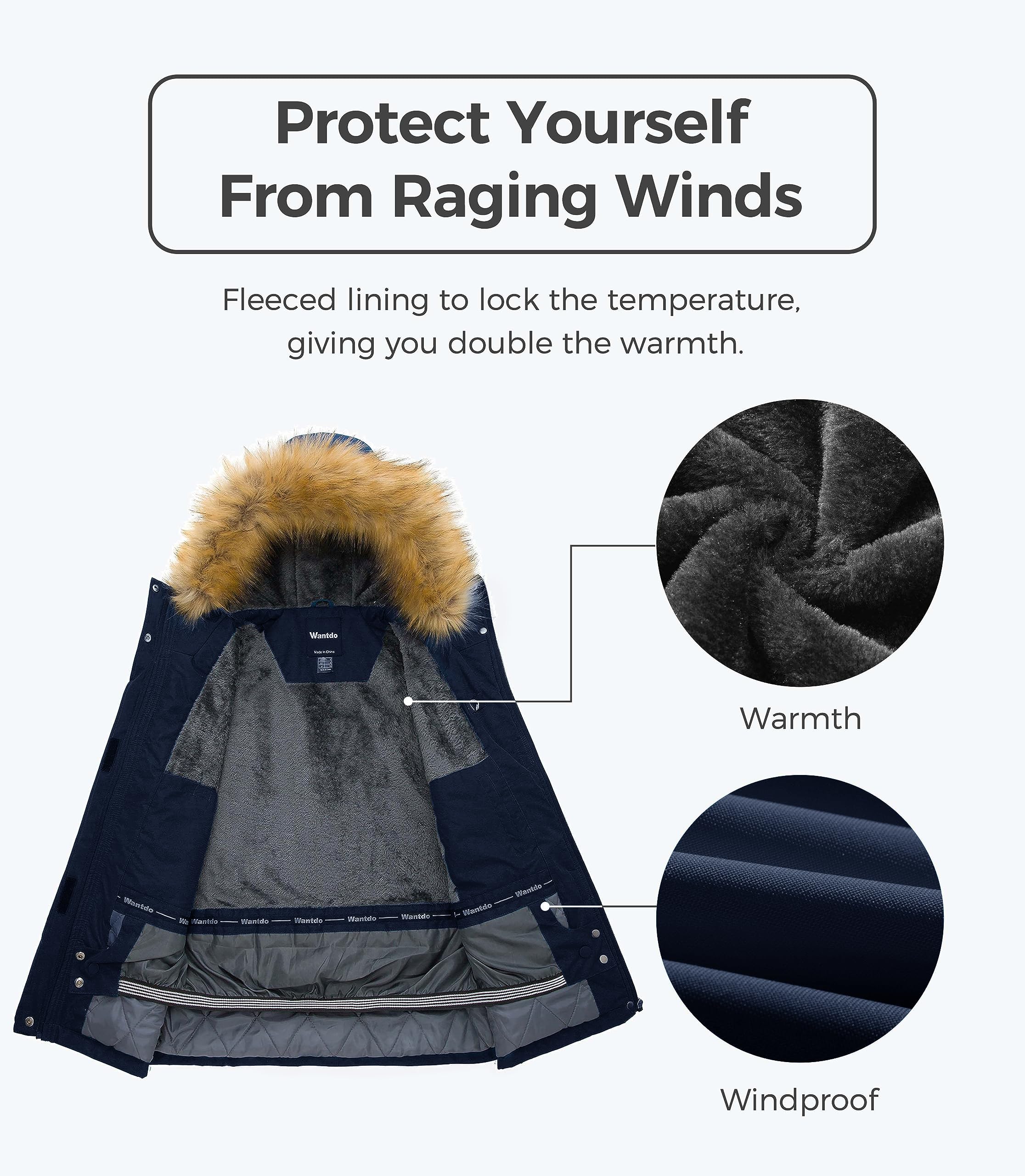 Wantdo Veste de ski imperméable pour femme - Coupe-vent - Manteaux de sport d'extérieur - Veste de snowboard doublée avec capuche en fausse fourrure