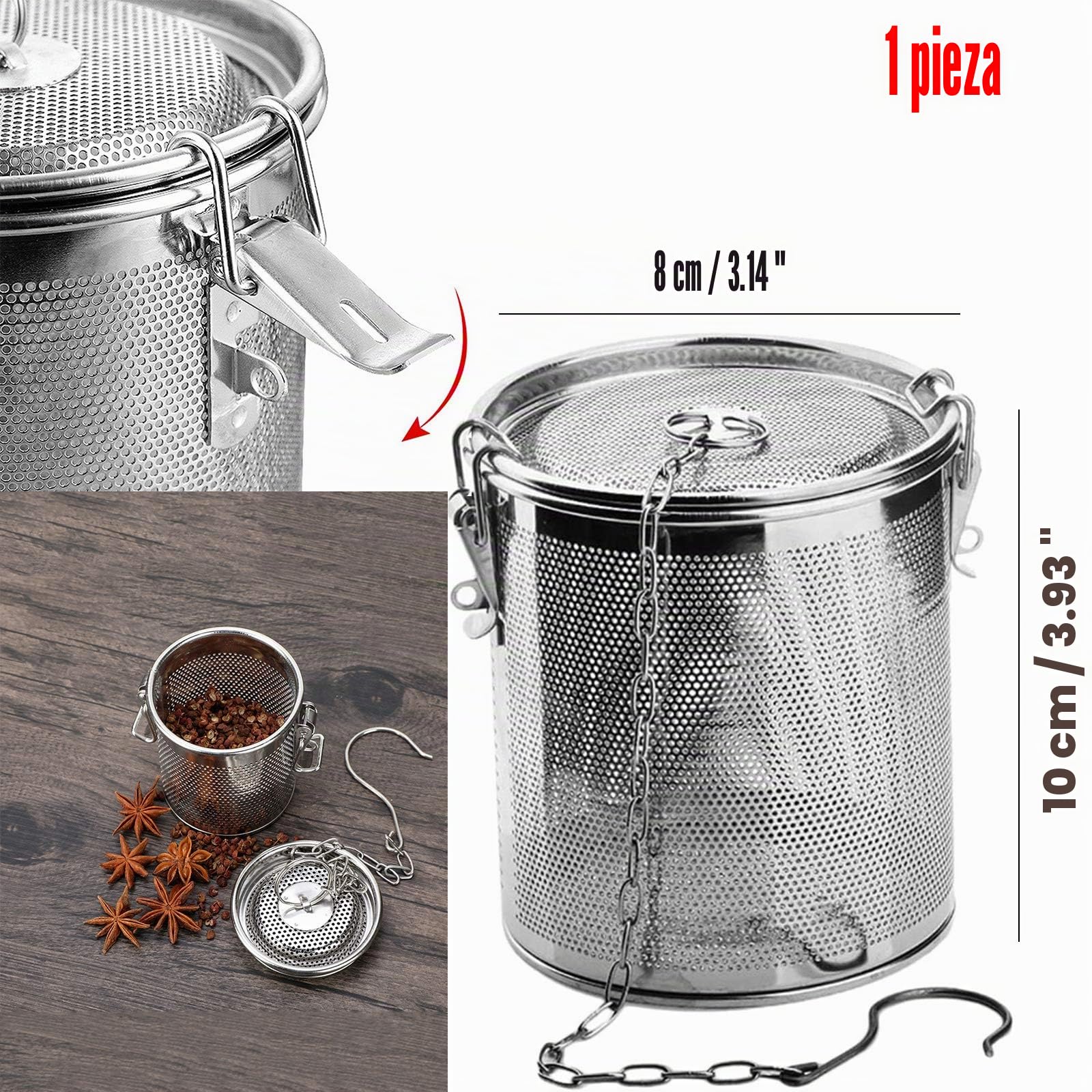 Bolsa Especias Acero Inoxidable Filtro Condimento Colador Té Gancho Cesta Té Granel Jarra Sueltas