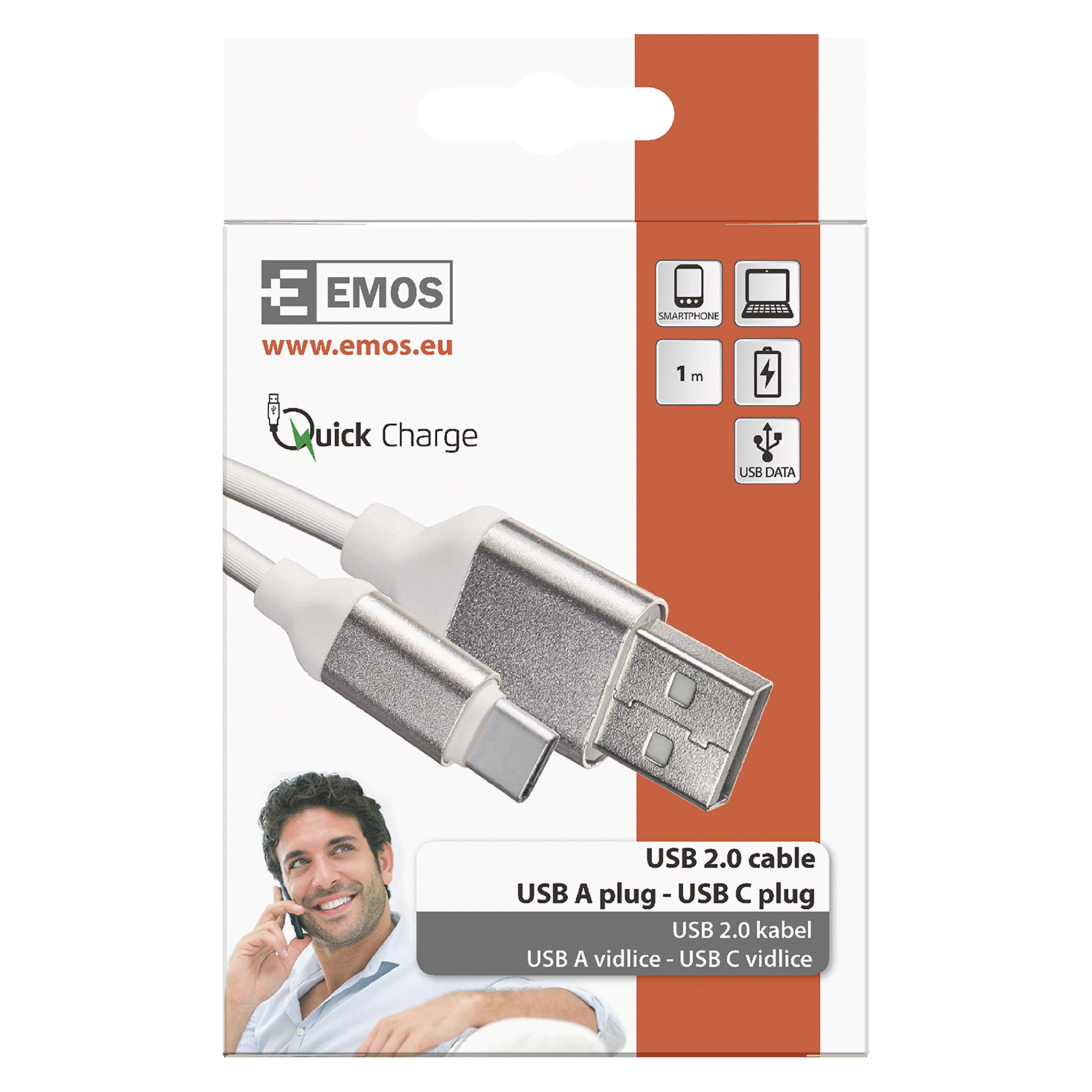EMOS Cavo di ricarica rapida USB C a USB 2.0, Quick Charge 2,4 A