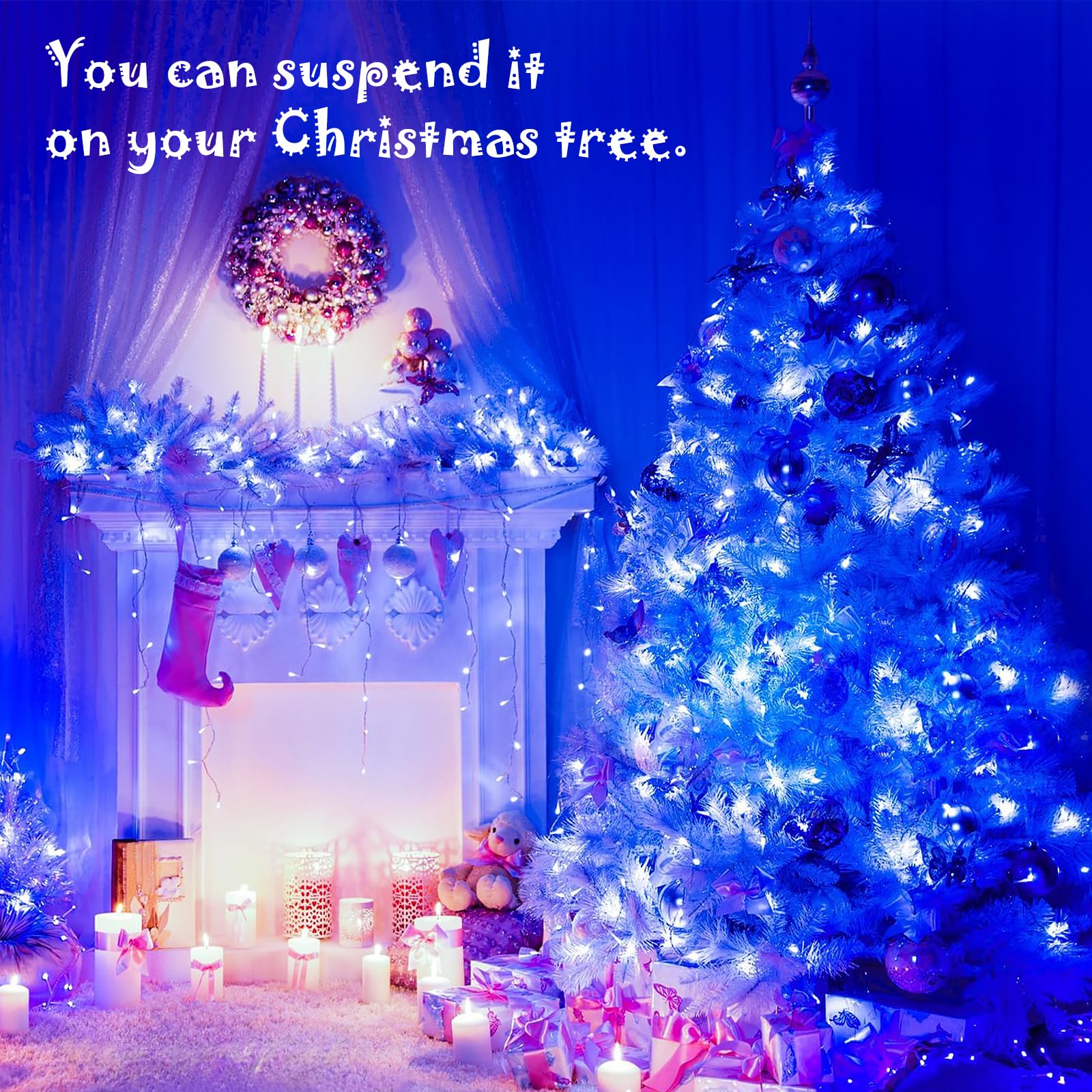 Amzxart Catena di luci solari per esterni,22 m, 200 LED, per esterni, luce solare, 8 modalità, decorazione natalizia per esterni, IP65, impermeabile, per balcone, albero di Natale (blu).