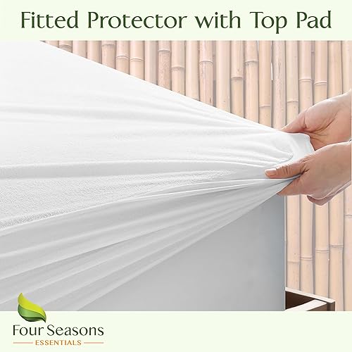 Miniatura 5 de Four Seasons Essentials Protector de colchón impermeable tamaño King Viscosa refrescante derivada de la funda de colchón de sábana bajera de bambú