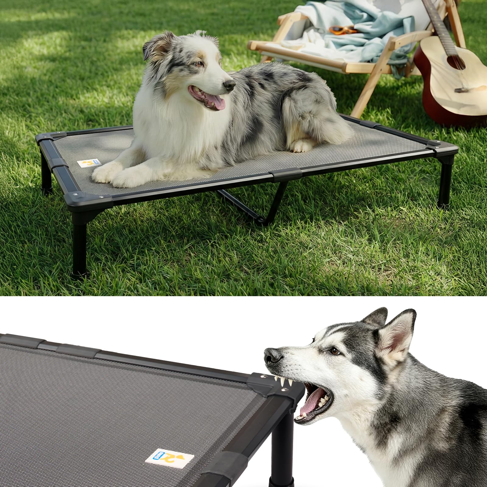 Sytopia 42'' Indestructible Outdoor Elevated Dog Bed for Large Dogs, Chew-Proof Pet Camping Raised Cot with Breathable Mesh - Durable Frame, Cooling Hammock Bed, Non-Slip Feet, Waterproof, Easy Clean