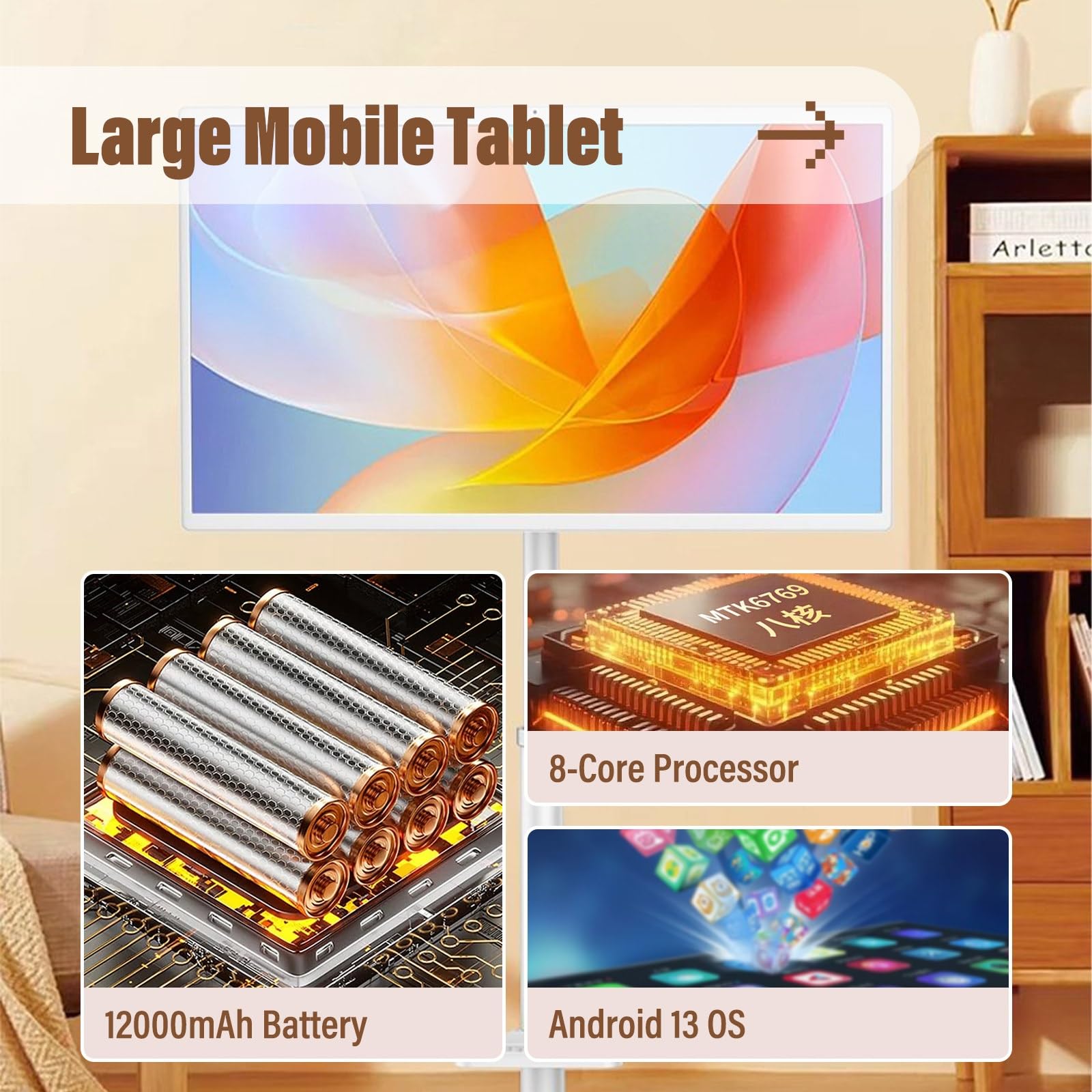 TV Portable pour Extérieur 32 Pouces, TV sur roulettes, Android Smart Screen, Portable Display with Battery, pour Visioconférence Et Présentations