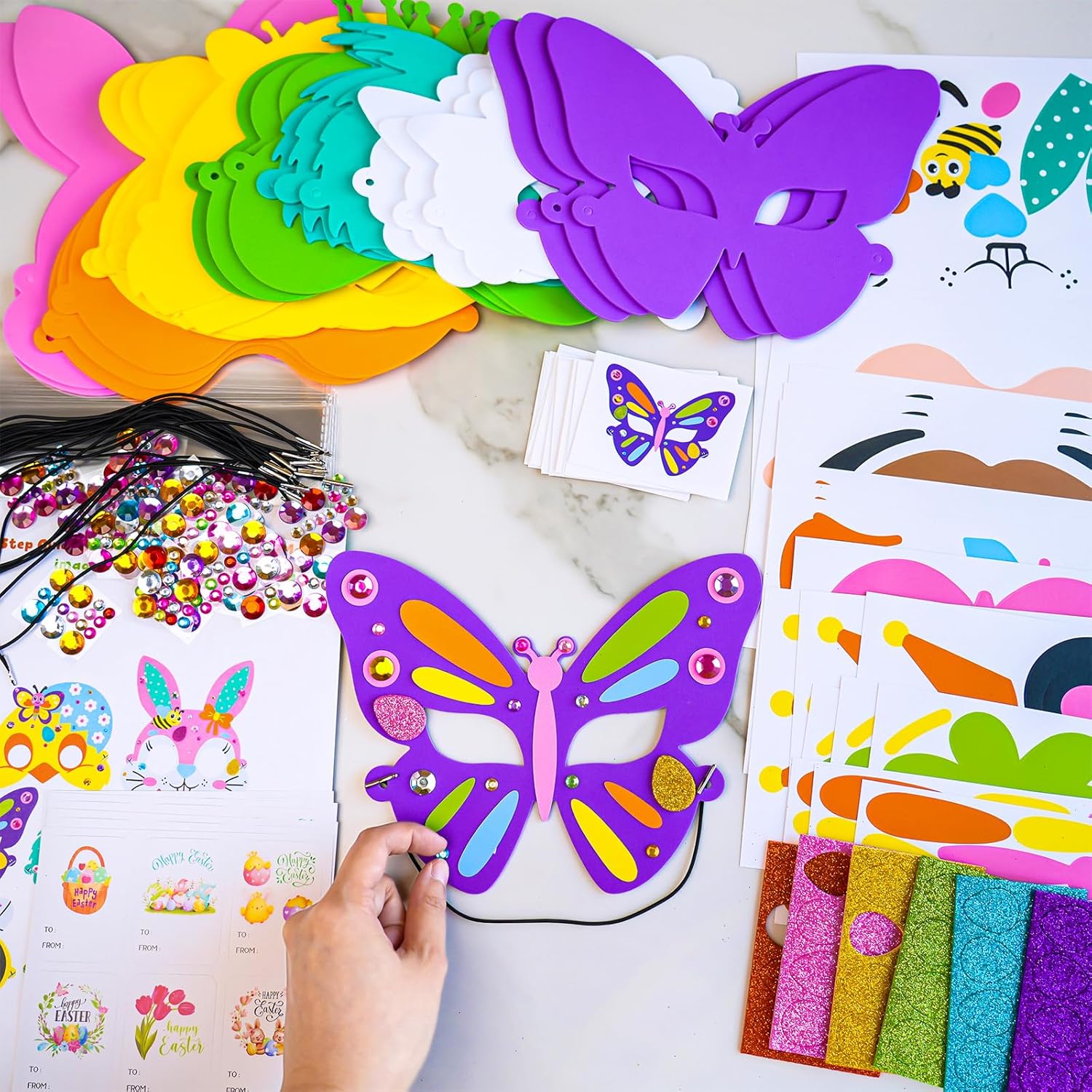 Winlyn 24 Sets Spring Masks Craft Kits DIY Foam Easter Kids Party Mask Art Sets Bee Frog Owl Bunny Chick Lamb Butterfly Face Mask Stickers for Kids Spring Classroom Activities Party Favors Art Project