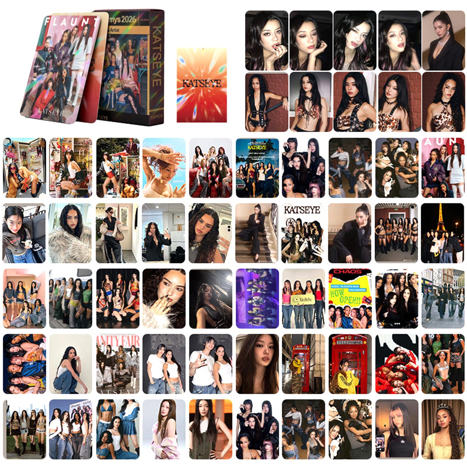 RTTUIOP 55PCS KATSEYE Photocards Novel Idol Album Flash Lomo Cards Set Mini Merch Photocards Set Gift for Fans Collection Photo Cards Stickers Greeting Cards for Collection