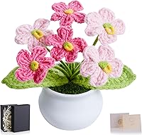 NUKAYAI Pink Crochet Potted Flower - Handmade Knitted Artificial Plant, Valentine's Gift for Mom, Teacher, Coworker, Desk Home Decor