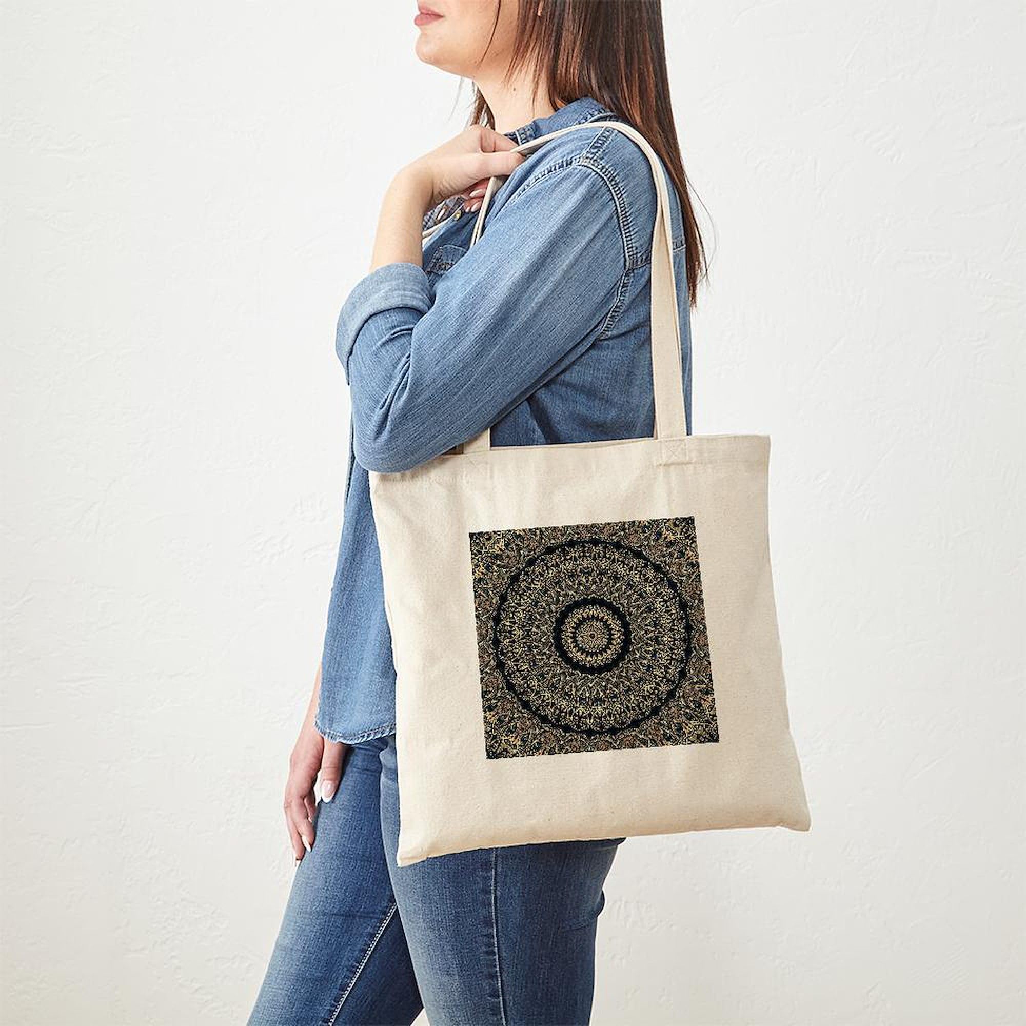 CafePress Rose Gold Gray Floral Mandala Tote Bag - Natural Canvas Reusable Shopping Bag, Small Or Medium - View #2