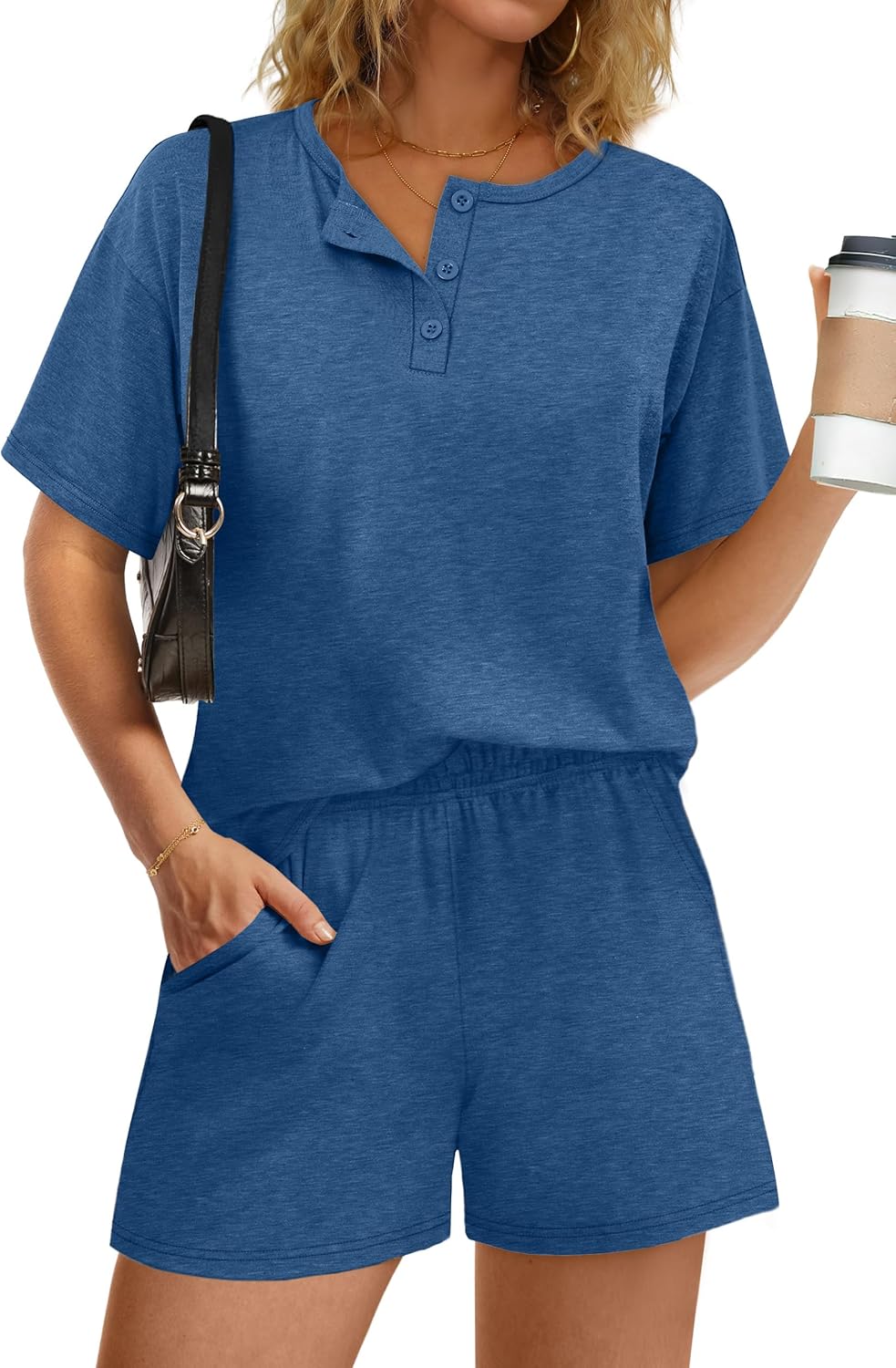 WIHOLL 2 Piece Sets for Women Lounge Sets Summer Outfits 2026 Button Down Short Sleeve Tops and Shorts Set with Pockets - Image 2