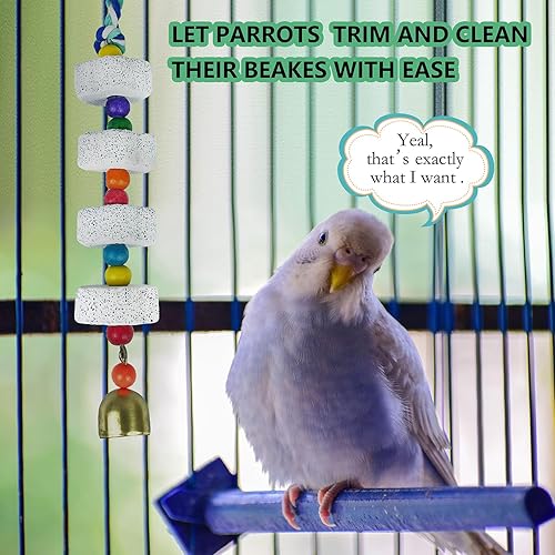 Miniatura 6 de Juguete masticable de loro con campana, piedra de moler de pico de pájaro y perico, paquete de 3