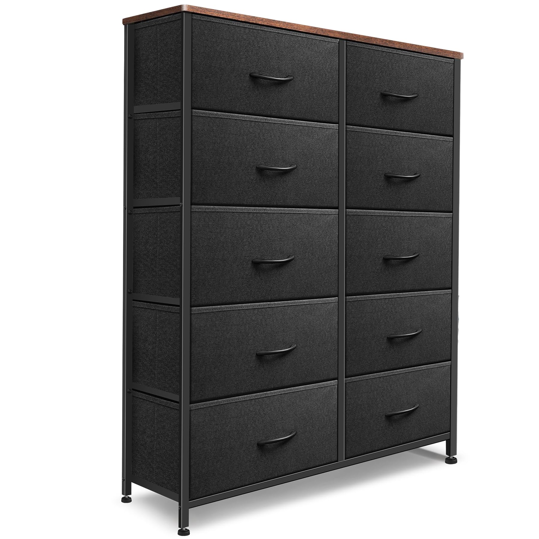 Sonharlar Dresser for Bedroom with 10 Drawers, Chest of Drawers, Storage Drawers Organizer Unit, Black Wide Fabric Dresser with Fabric Bins for Closet