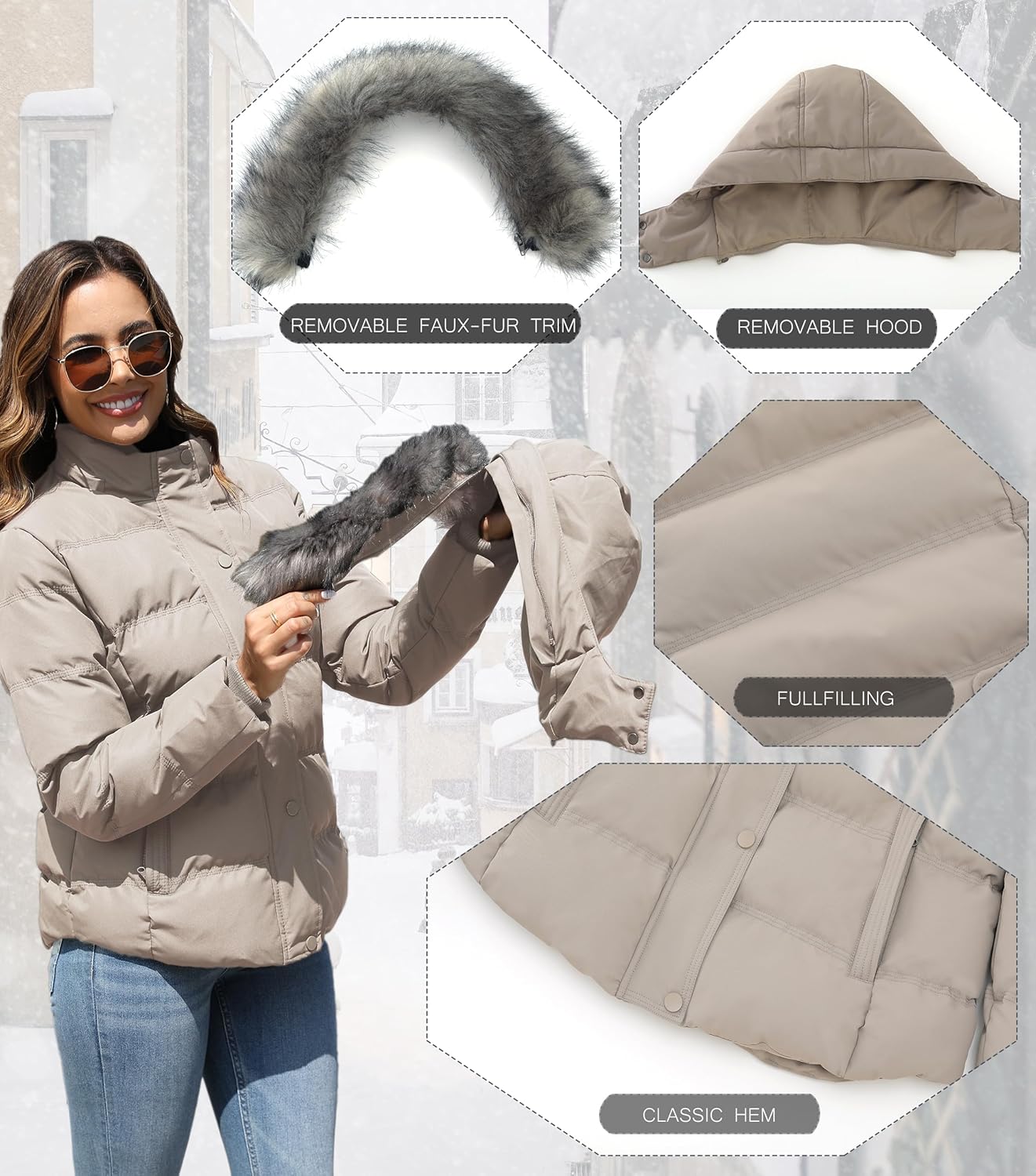 GGleaf Women's Hooded Warm Winter Coat (Standard & Plus Size) Quilted Thicken Puffer Jacket with Removable Fur Hood - Image 2
