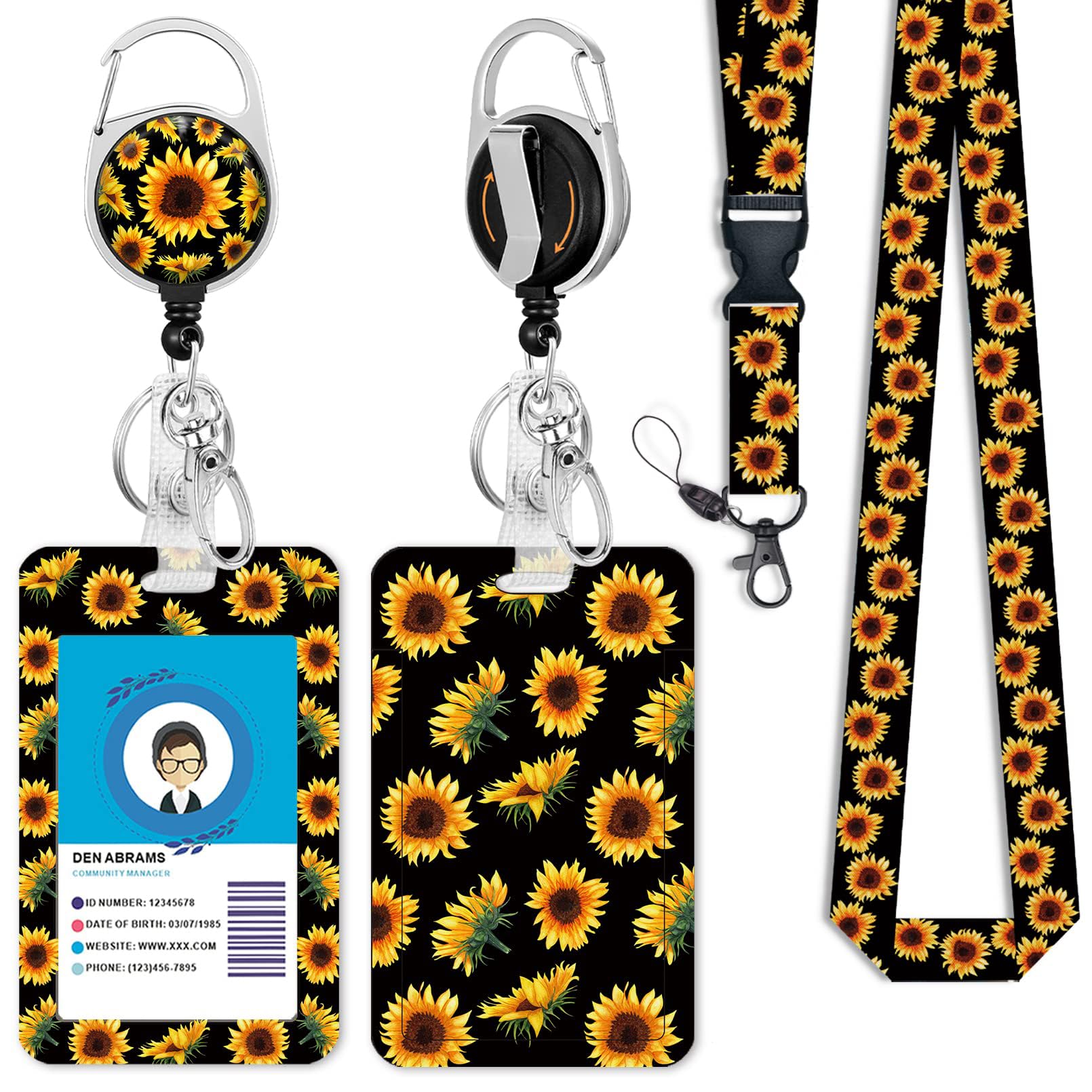 Giancomics Sunflower Lanyards for ID Badges Holder, Retractable Badge Reel โ image 1