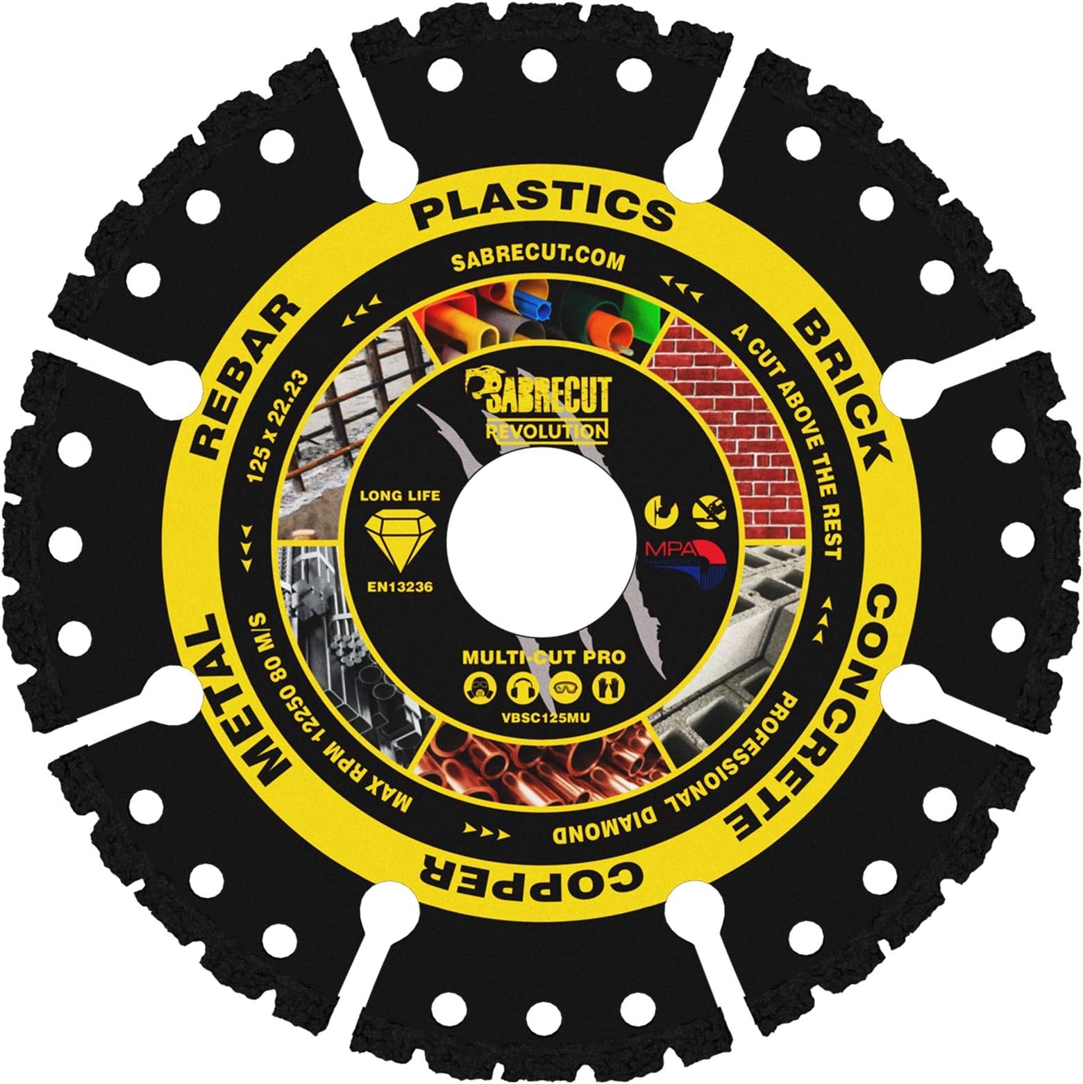 1 x SabreCut VBSC125MU 125mm (5 inch) x 22.23mm Bore Vacuum Brazed Multi Material Cutting Angle Grinder Circular Saw Diamond Disc Blade