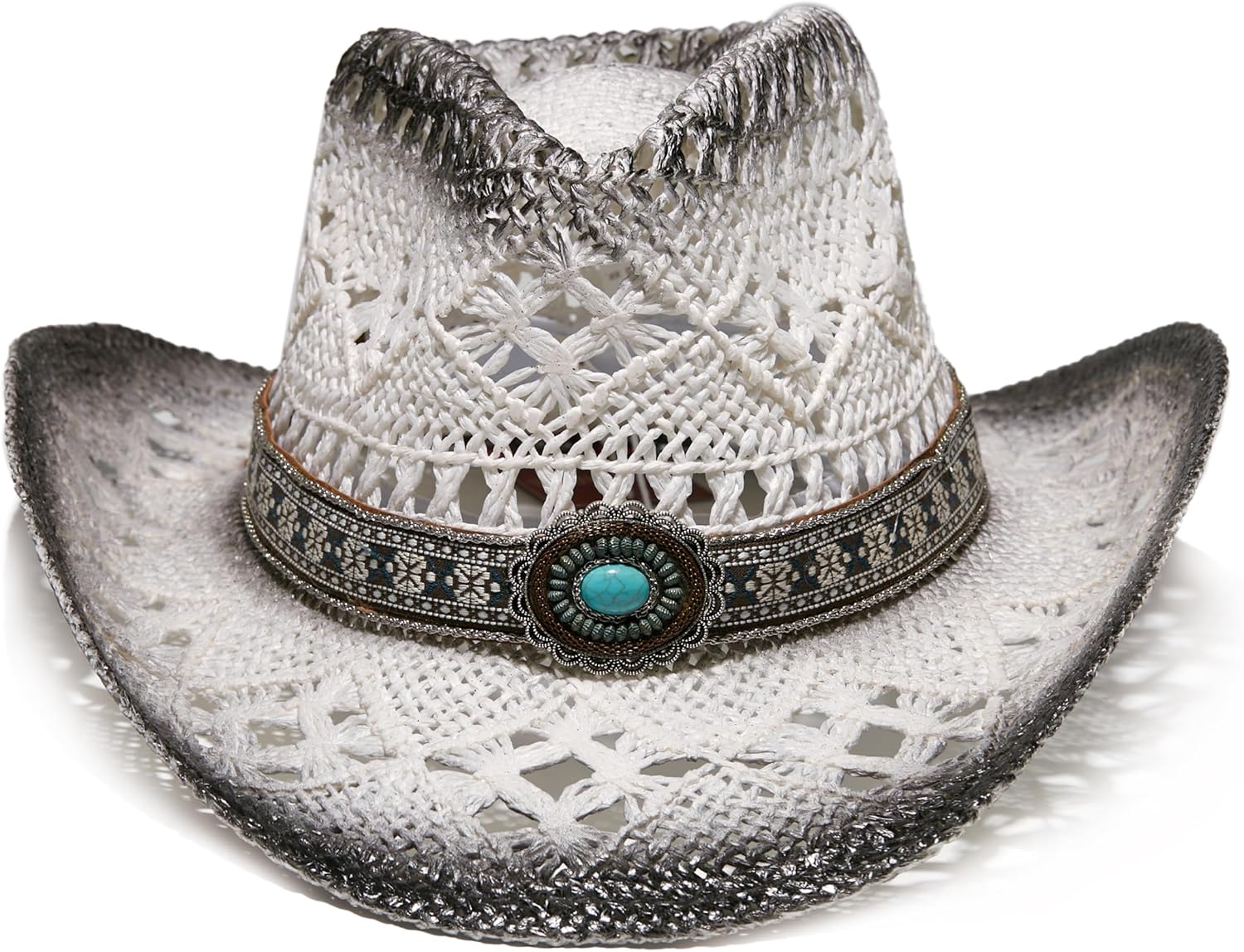 YOUBADU Western Straw Cowboy and Cowgirl Hats with Decorative Bands - Unisex Wide Brim Raffia Style Sun Hat
