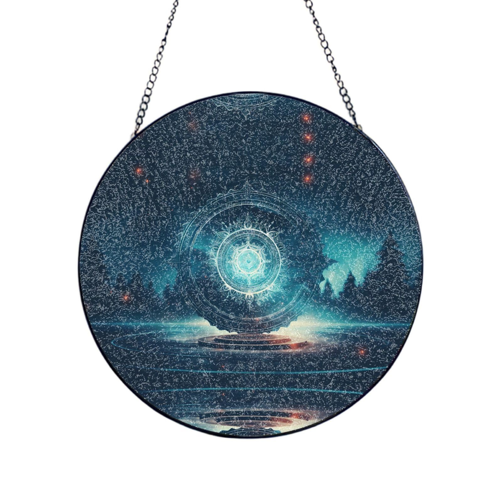 Phayah Dark Mandala Print Glass Window Hanging Sun Catchers Suncatcher Decor For Birthday For Home Garden Porch 10in（25cm）