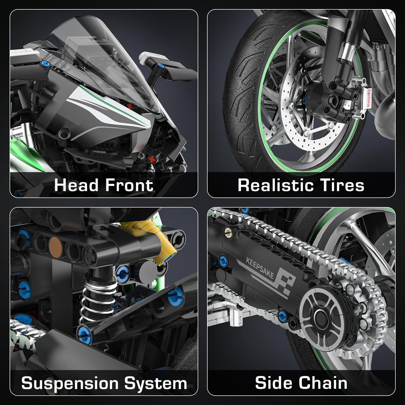 Flubecrux Motorrad Bauklötze Set, 1:5 Technik Modellbausatz, 2248 Teile | Präzise Bausteine, bewegliche Lenkung, Federung, detailreicher Motor, Sammlermodell, Geschenk für Erwachsene