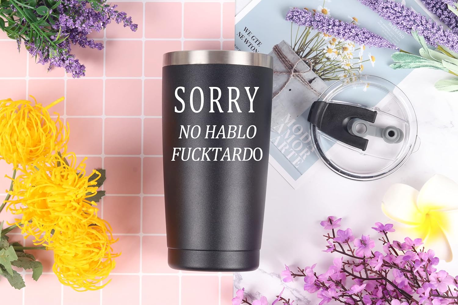 Sorry No Hablo Fuctardo Tumbler Funny Birthday White Elephant Christmas Gifts for Men Women Friends Coworkers Brother Family 20 Oz Insulated Stainless Steel Travel Tumbler Black - Image 3