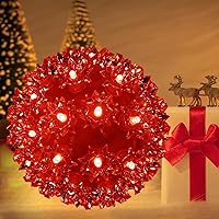 Vista 4 de Esfera iluminada de Navidad de 5.5 pulgadas para colgar al aire libre, esfera de 50 LED, esfera de luz de estrella roja para árbol, porche, cenador