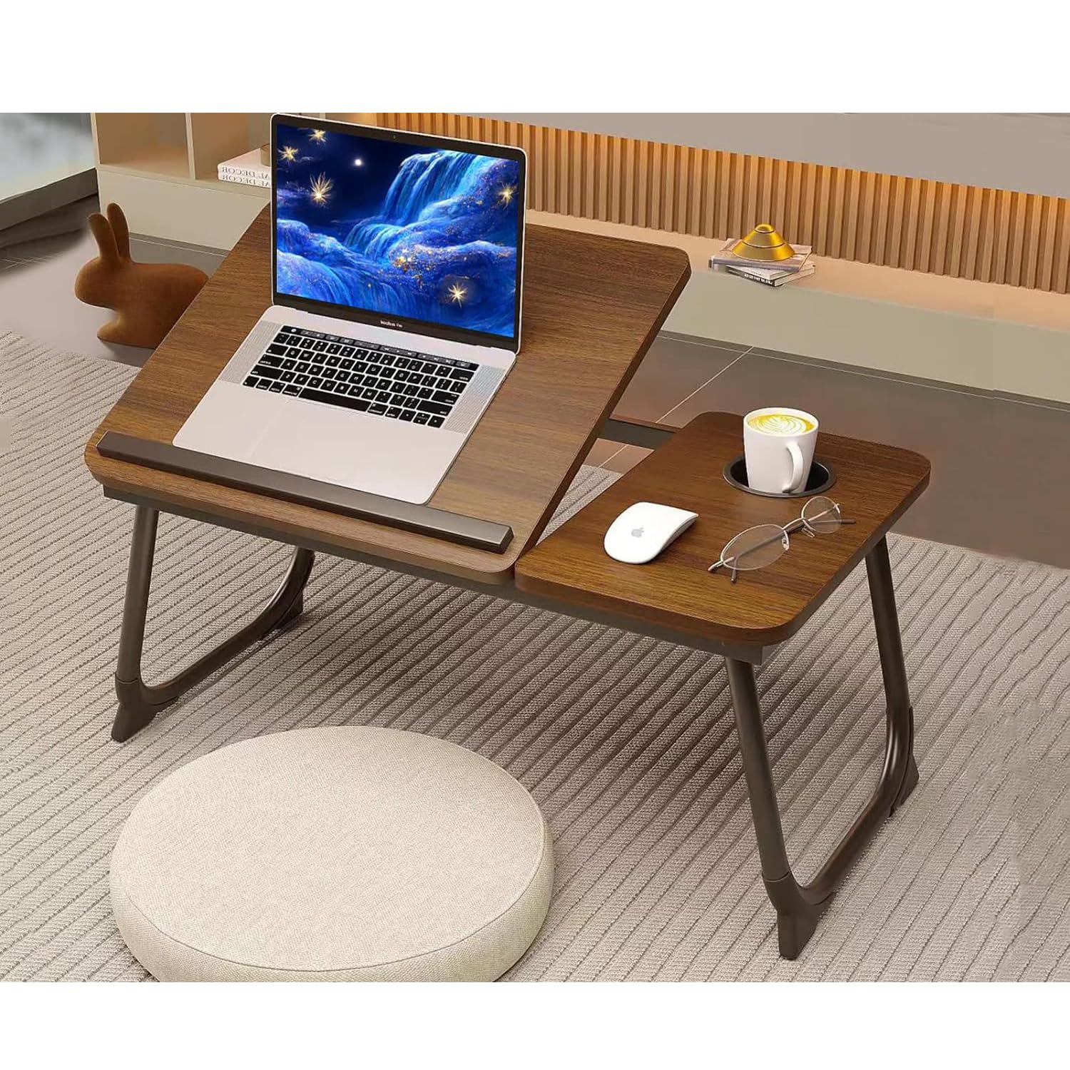 Foldable Laptop Desk, Portable Laptop Bed Tray Table, Adjustable Height Tilt Lap Desk, Stand Non-slip Tablet with Cup Holder Lapdesk, Computer Table Desk for Work Study (Brown)