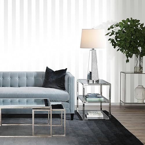 Miniatura 6 de Hamucd Juego de 2 lámparas de mesita de noche de cristal con espejo para dormitorios con 2 puertos USB, cromadas, modernas, plateadas, lámparas de