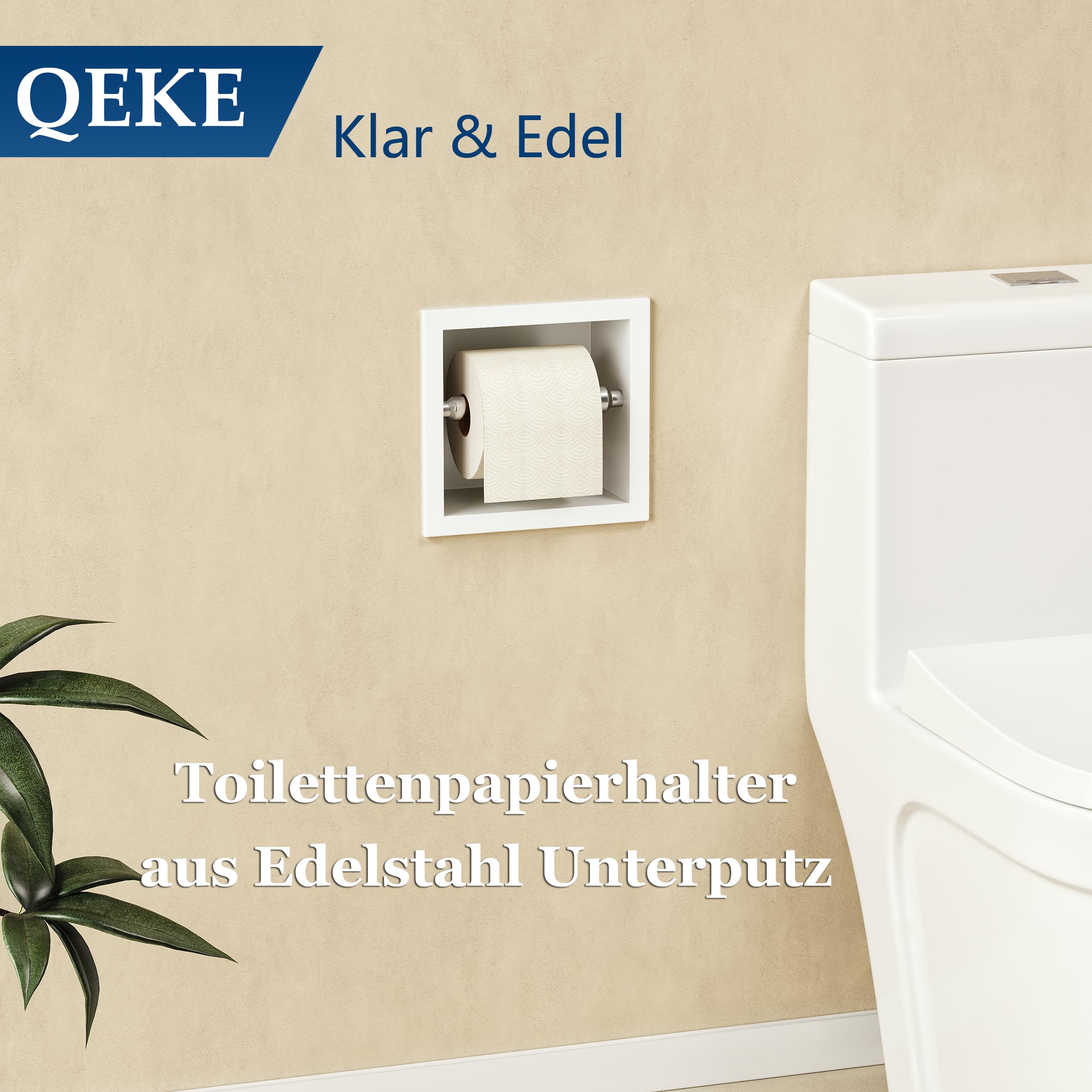 QEKE Einbau Klopapierhalterung, 304 Edelstahl, 1 Ebene, Weiß | rostbeständig, einfach nachzufüllen, einfache Montage, leicht zu reinigen, platzsparend, Badrenovierung