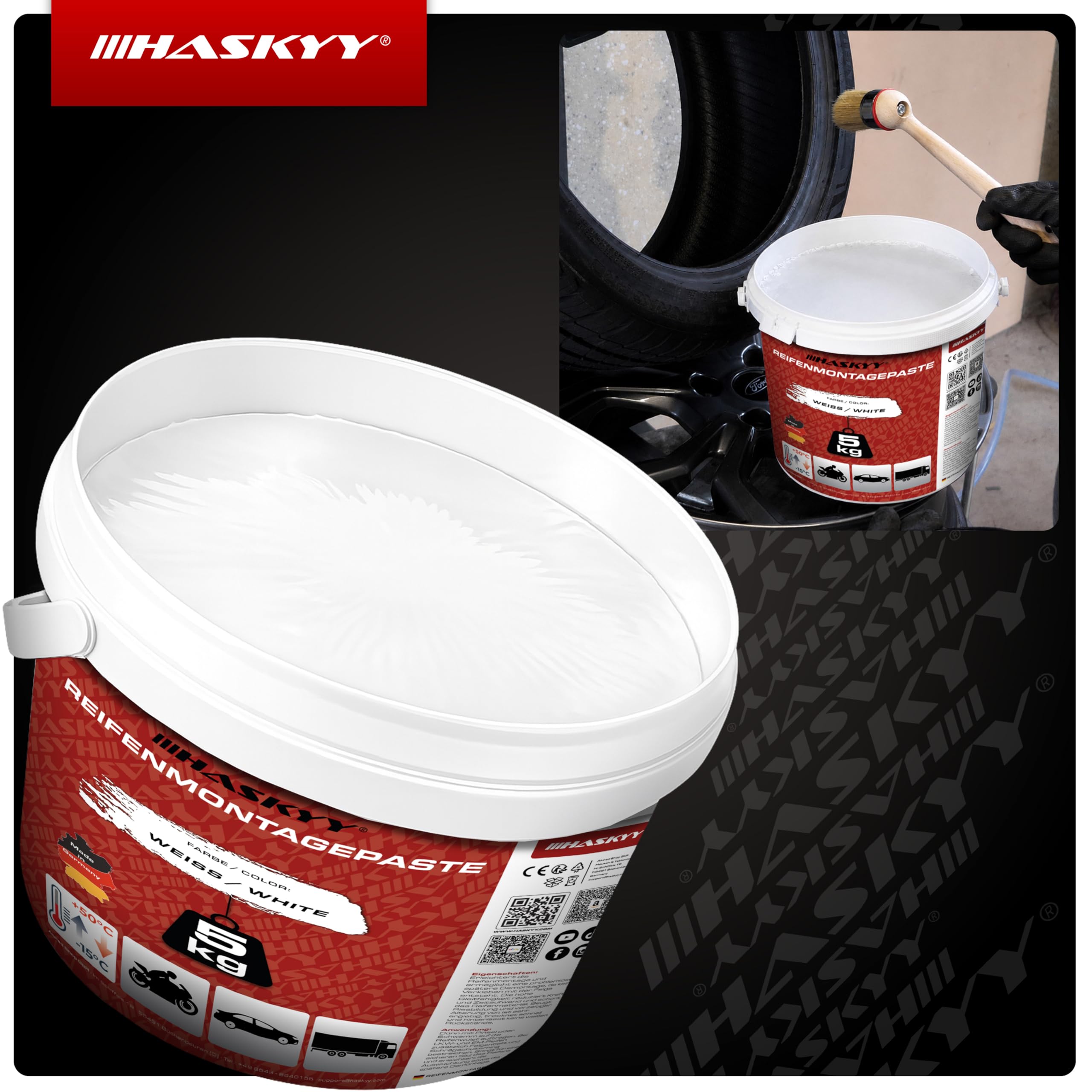 HASKYY Pasta per montaggio pneumatici 5 kg bianco con pennello