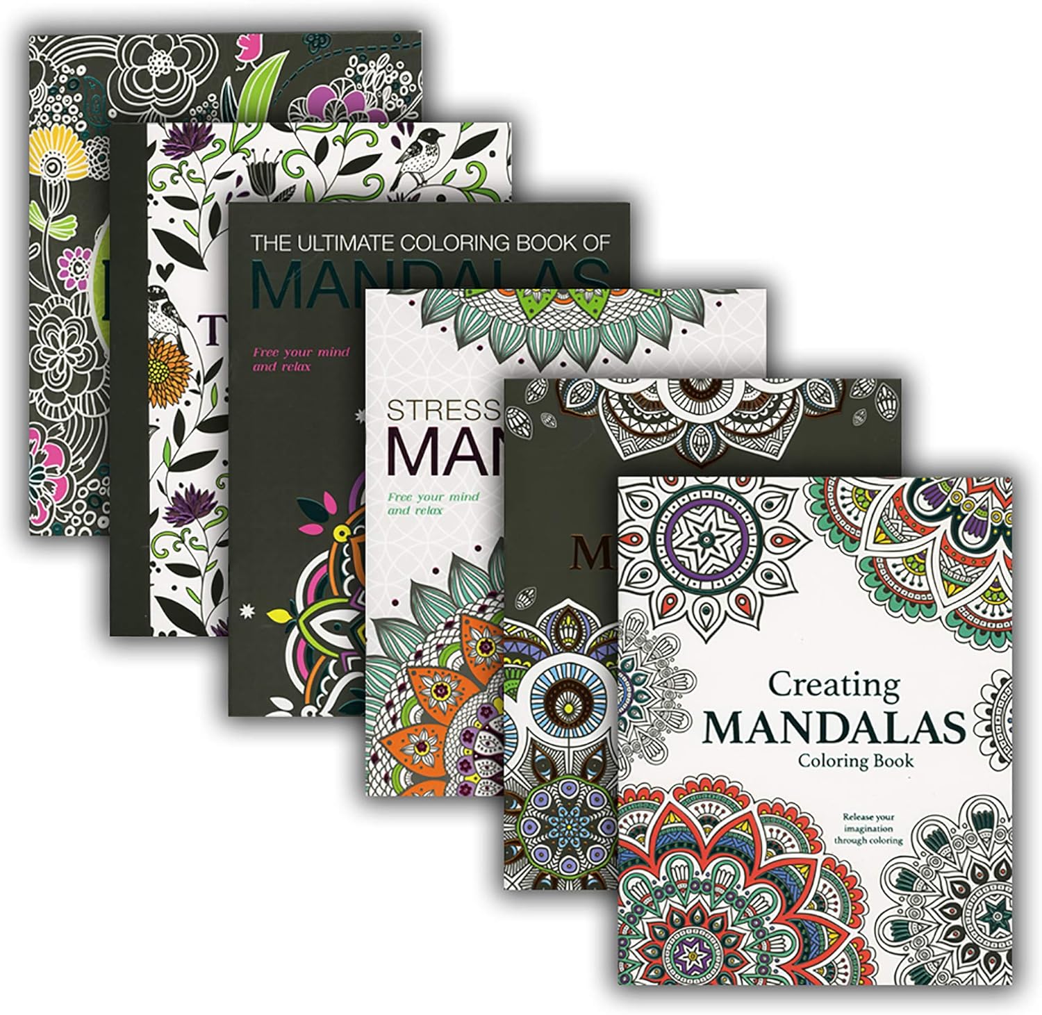 Mandalas Coloring Book for Adults 6-Title, Fun Game Workbook for Learning Drawing Coloring, Gift for Activity at Classroom Home, 6-Pack