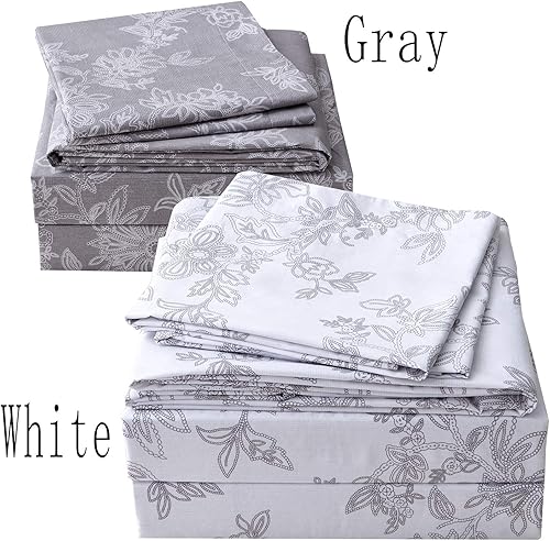 Miniatura 7 de FADFAY Juego de sábanas King Farmhouse Bedding Shabby Floral Vintage Gray Ropa de cama 100% algodón súper suave, hipoalergénica, gris y blanco,