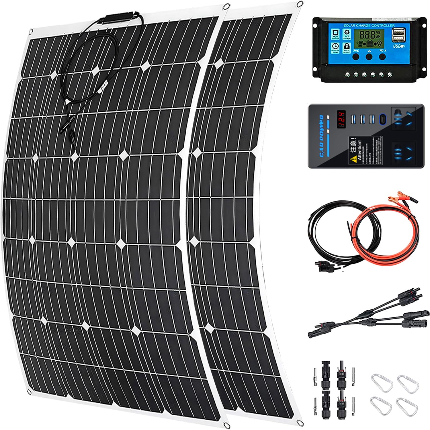 800 Watt Solar Panel Kit, 2×400 Watt Flexible Solar Power Panel Photovoltaic Module with 40A Solar Charge Controller & Inverter Monocrystalline Solar Panel for Camping Off Grid Battery Charging Boat