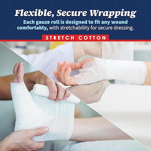 Miniatura 3 de MEDca gasa médica elástica rollo de cinta para vendajes para cuidar heridas. Paquete de 12 rollos de 4 pulgadas x 12 yardas