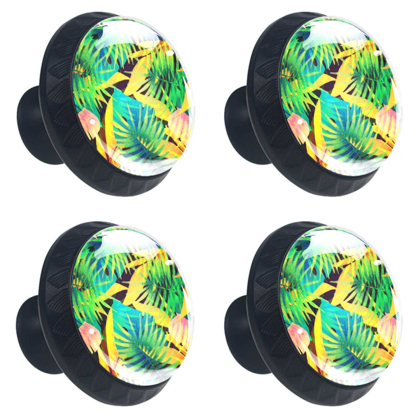 Bouton de tiroir en verre au design feuille tropicale pour armoire élégante
