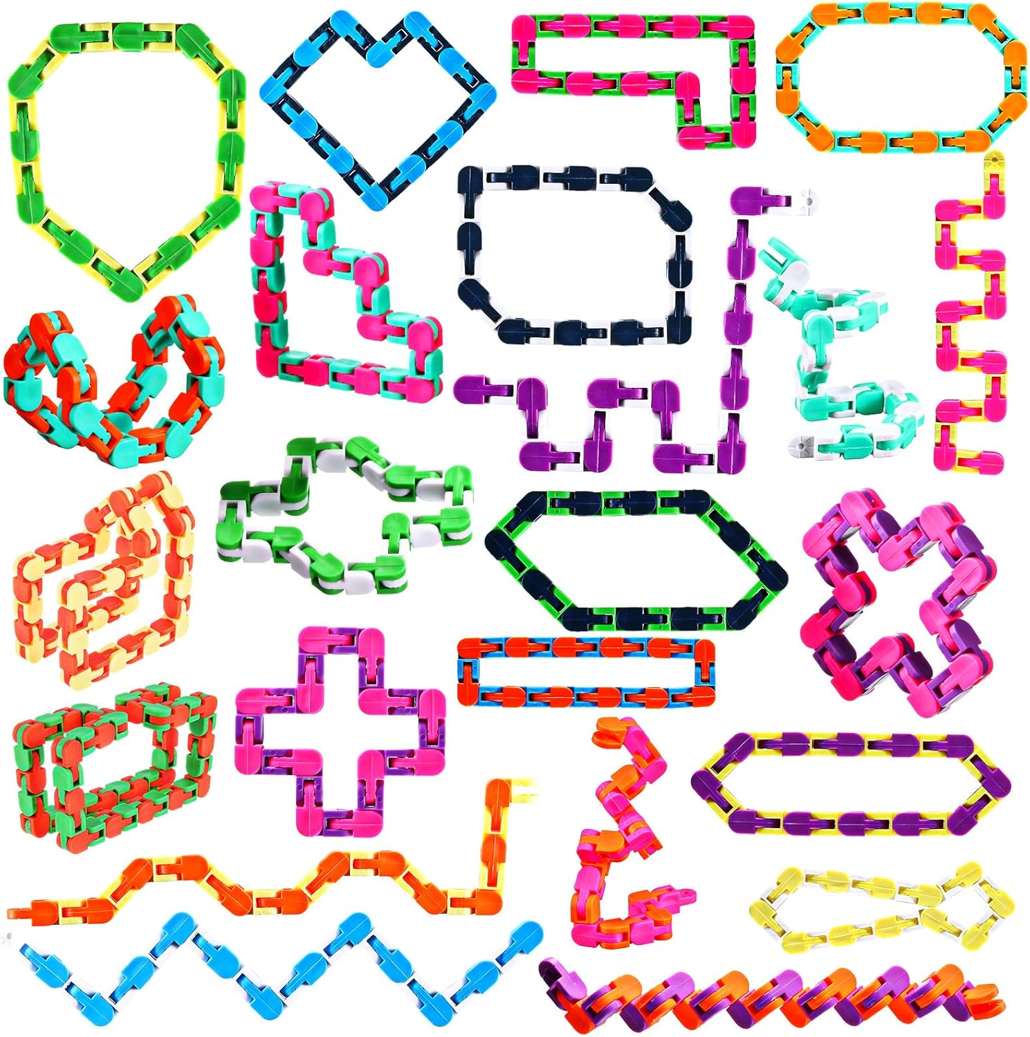Yunsailing 80 Packs Wacky Tracks Snap Fidget Finger Sensory Snake Puzzles Bike Track Chain Toy Bulk Fidget Toys Snake for Kid Adult Stress Relief Party Classroom Home Travel Multi Color(48 Links)