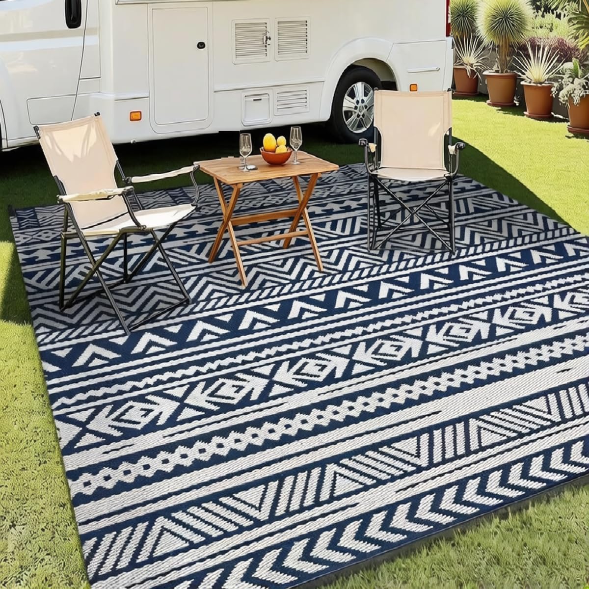 Dwustronny wodoodporny dywan zewnętrzny, plastikowy słomiany dywan kempingowy, mata ogrodowa na taras balkon dziedziniec rv piknik plaża. [100X200 cm]