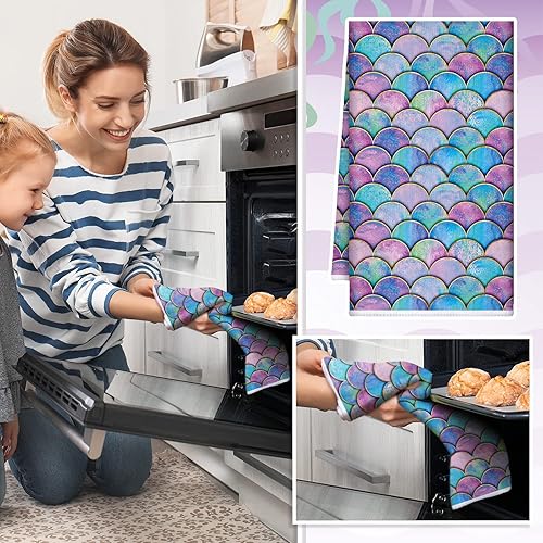 Miniatura 10 de Bencailor 4 toallas decorativas de cocina, toallas de mano absorbentes de 24 x 16 pulgadas, toalla de té de sirena y mariposa, mármol, toalla de