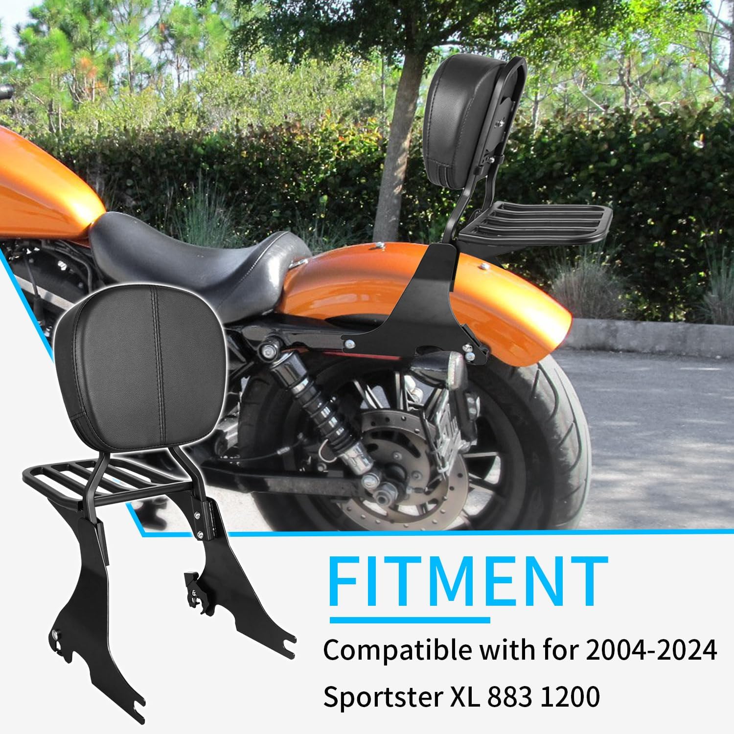 Black Detachable Passenger Backrest Sissy Bar with Luggage Rack Docking Latches Hardware Kit Compatible with for Harley Sportster XL 883 1200 2004-2024 Back Rest Sissy Bar