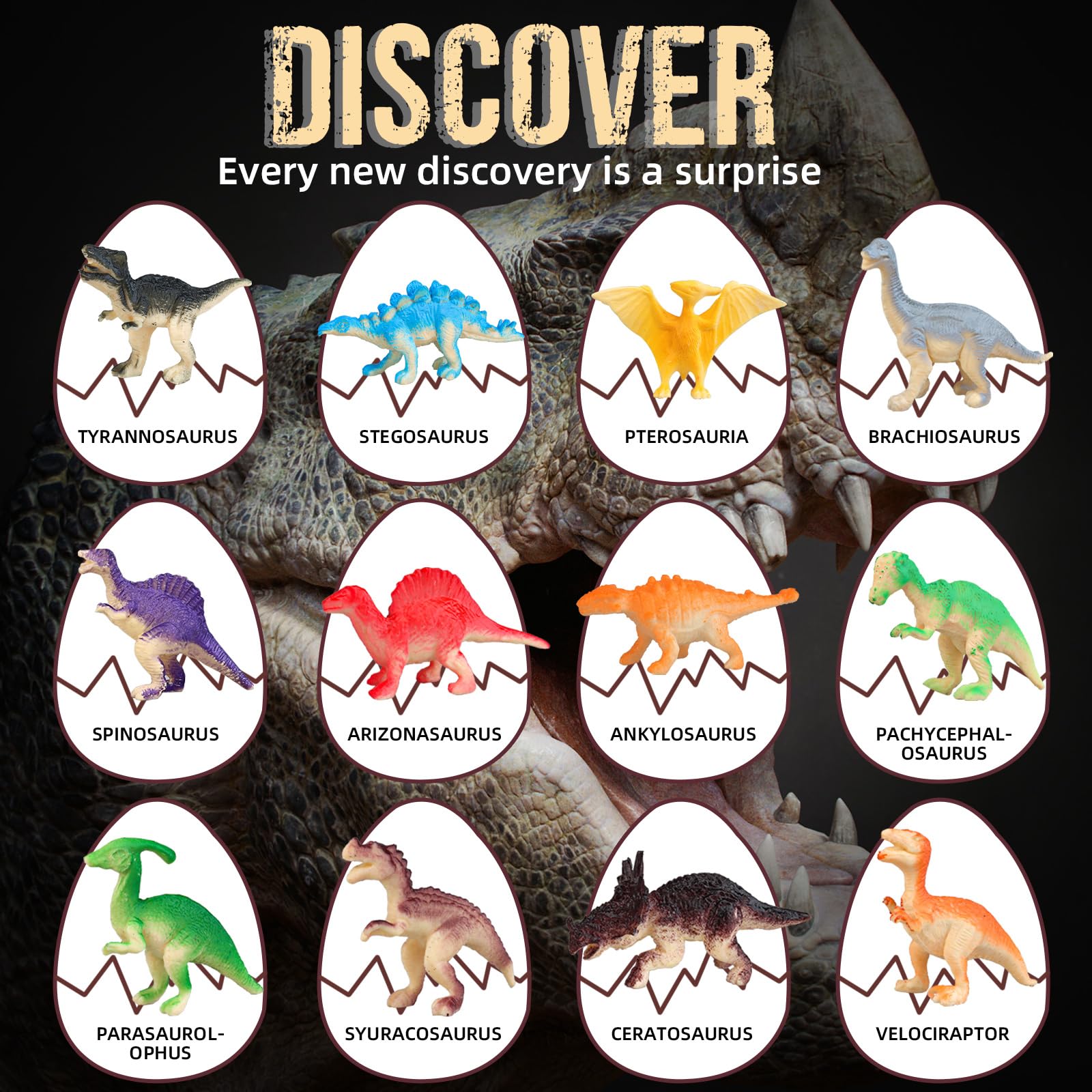 Dinosaur Eggs Excavation Kit - 12 Dino Eggs With Dig Tools & Educational Cards