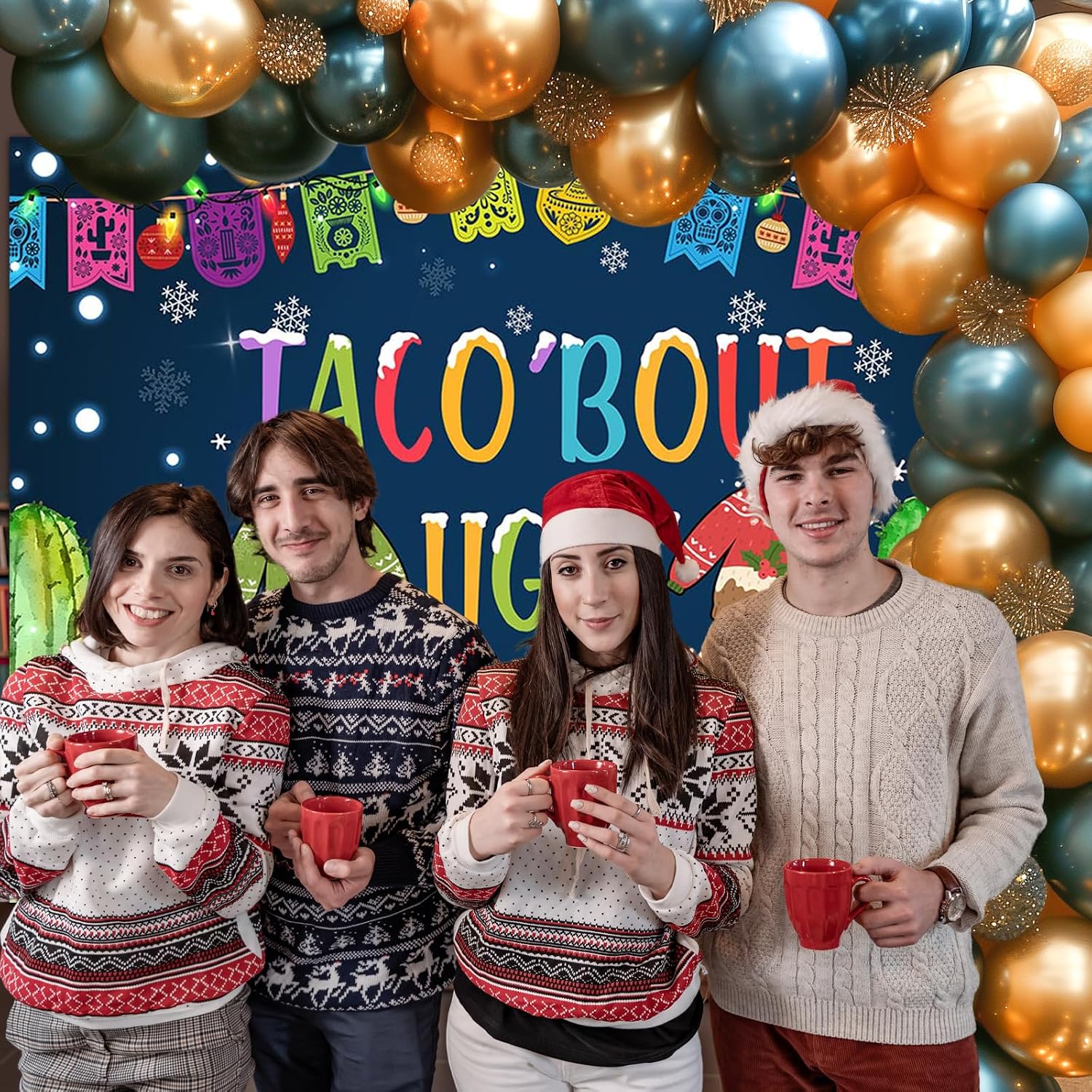 Avezano Ugly Sweater Backdrop Christmas Party Decorations Taco 'Bout Ugly Mexican Cactus Holiday Photography Background Feliz Navidad Xmas Party Banner Photoshoot Supplies Props (7x5ft)