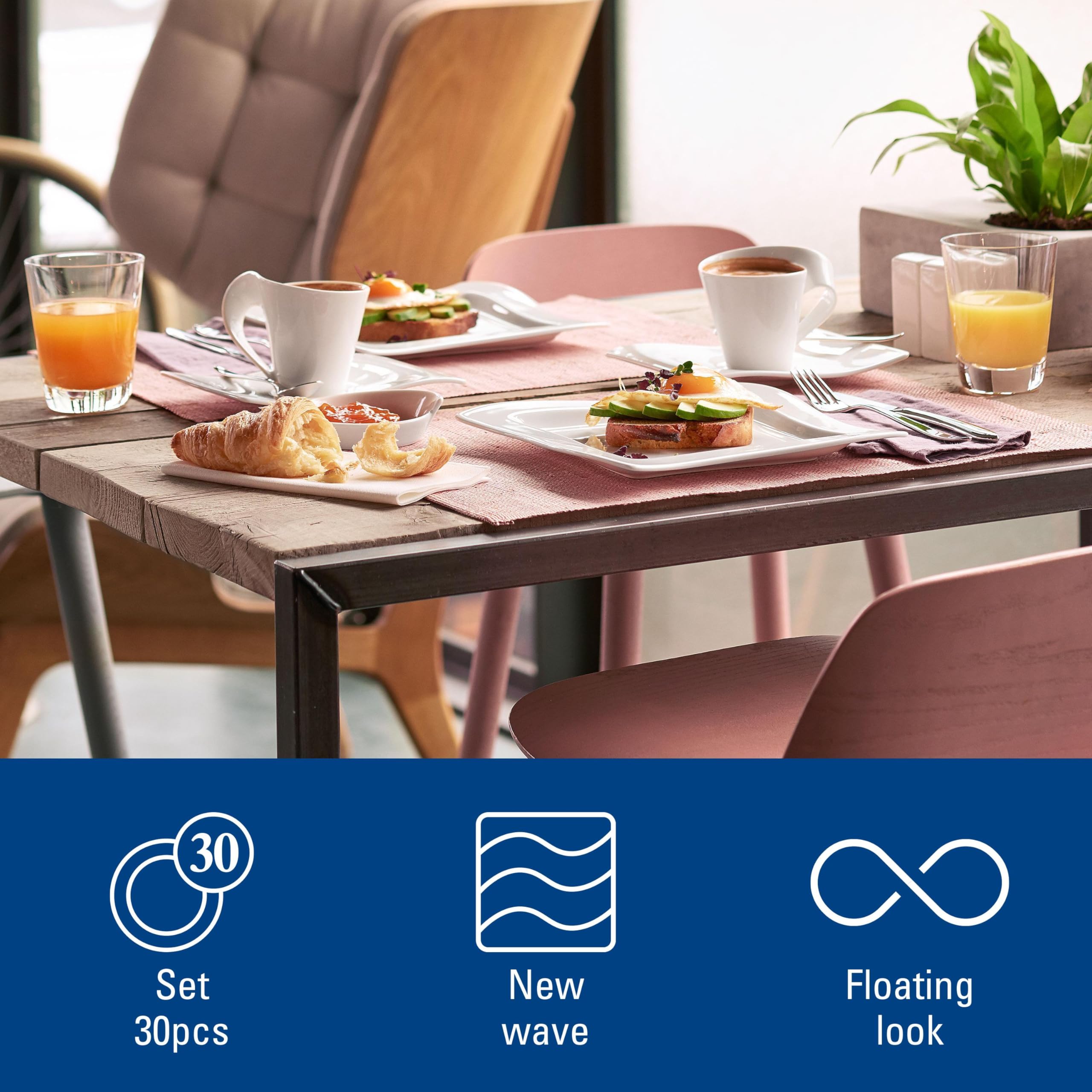 Villeroy & Boch - NewWave Basic, Zestaw stołowy dla maksymalnie 6 osób, 30 elementów, Porcelana Premium, biały kolor