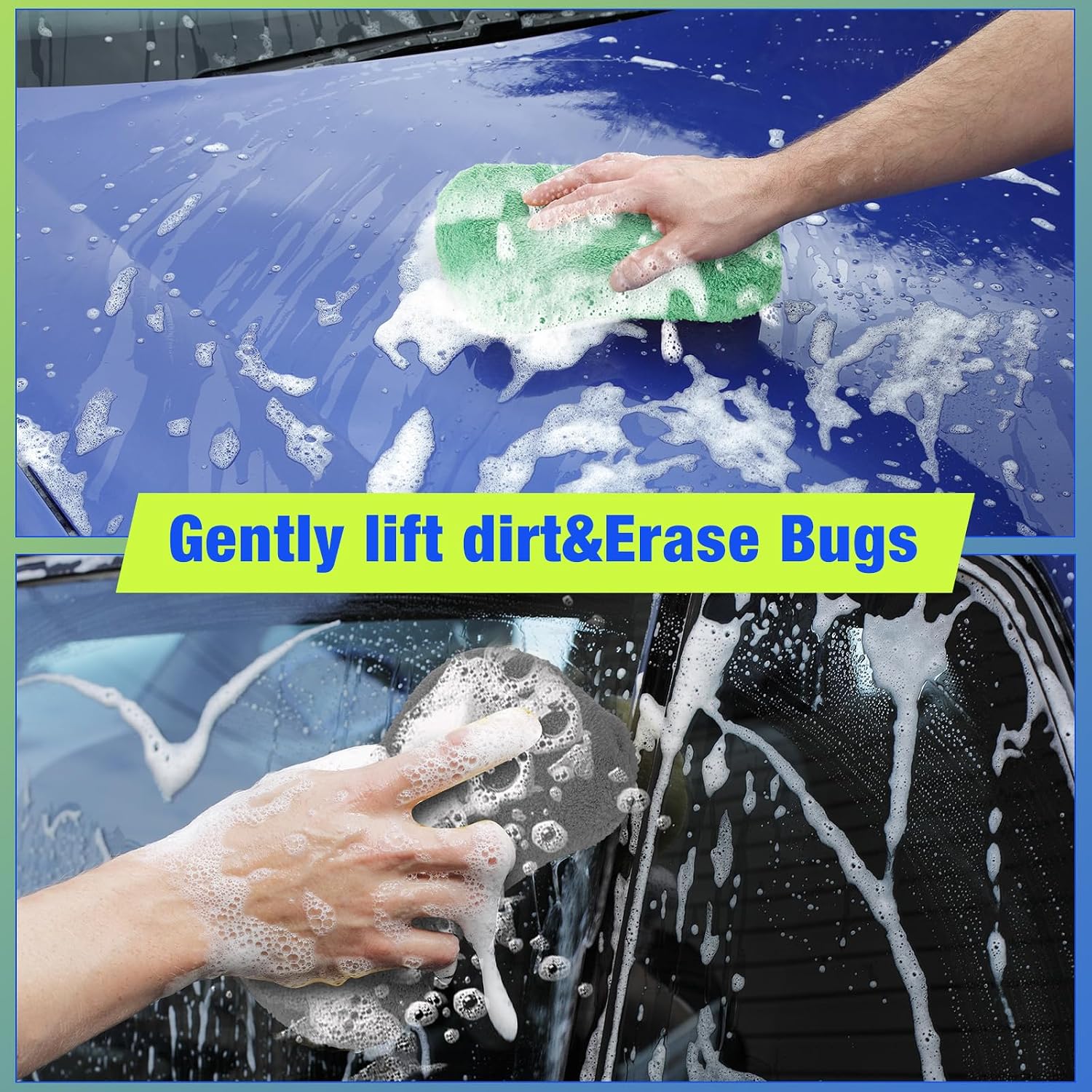 12 Pack Microfiber Car Wash Sponge 9" x 4.3" Large Sponges Two-Sided Non-Scratch Wash Mitt Microfiber Applicator Pad for Car Washing Supplies, Extra Thick Foam Kit Great for Cleaning
