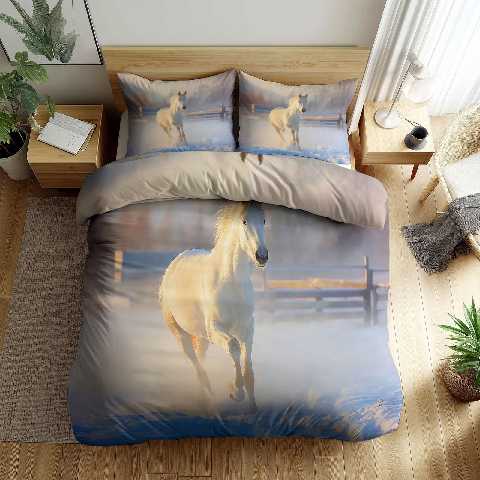 Parure de lit cheval blanc 140x200 cm pour chambre enfant douce et respirante réversible
