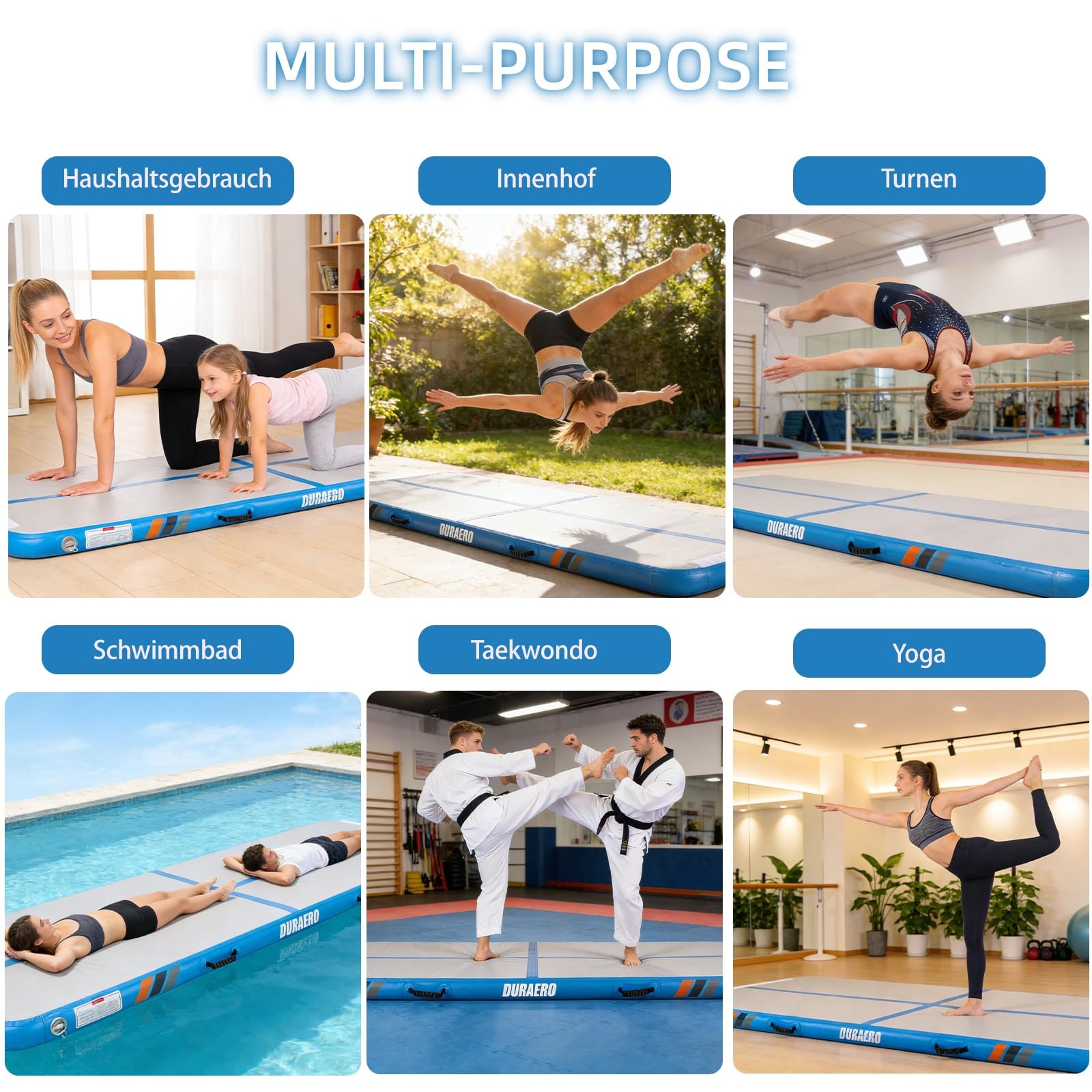 tappetino da ginnastica gonfiabile 3M/4M, Ginnastica Artistica 10 cm con per acrobazie, allenamento e yoga con pompa