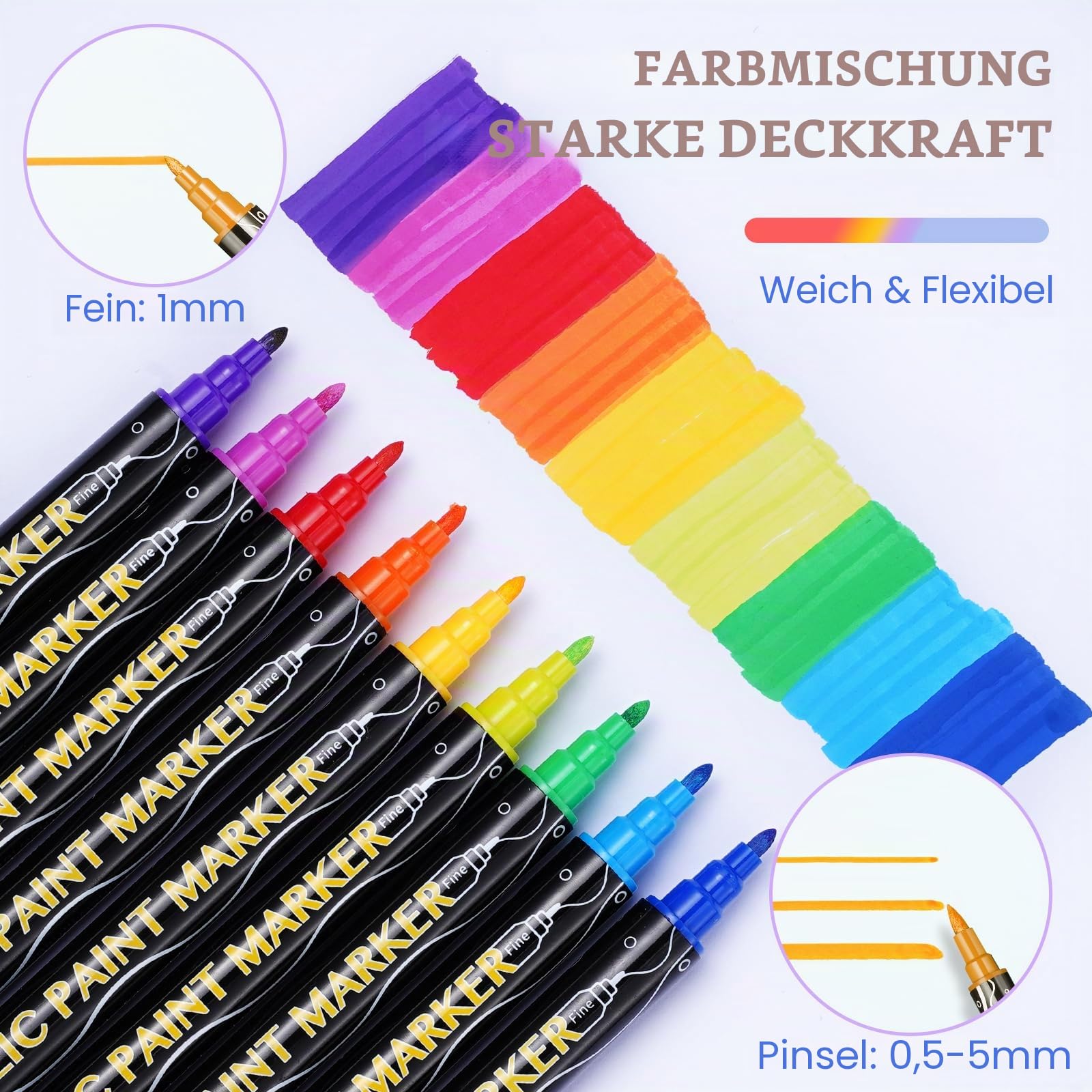 LET'S RESIN 36 Farben Marker Acrylstifte, wasserfes mit Doppelspitze (feine Spitze und Pinsel), für Steine Holz Glas Papier Leinwand Geschenkekarte DIY Fotoalben Kunststoff Stoff Becher