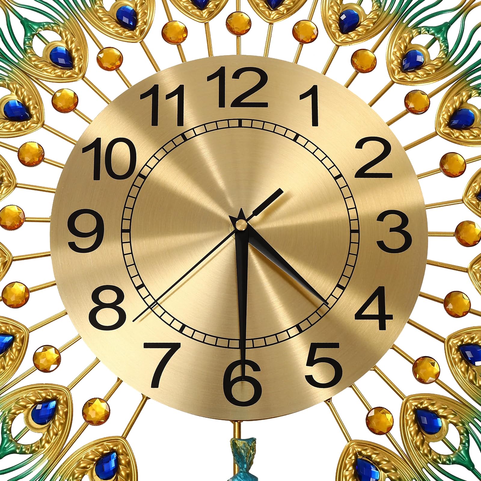 Moderne Wanduhr Groß 3D Pfau Wanduhren mit Metallzifferblatt, Nicht Tickende Leise Digitale Wanduhren Luxus Bunt Wohnkultur Europäische Pfauen Wand Uhr 60cm