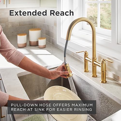 Miniatura 5 de Kinzie 2H Bridge Grifo de cocina desplegable 1.75gpm bronce cepillado