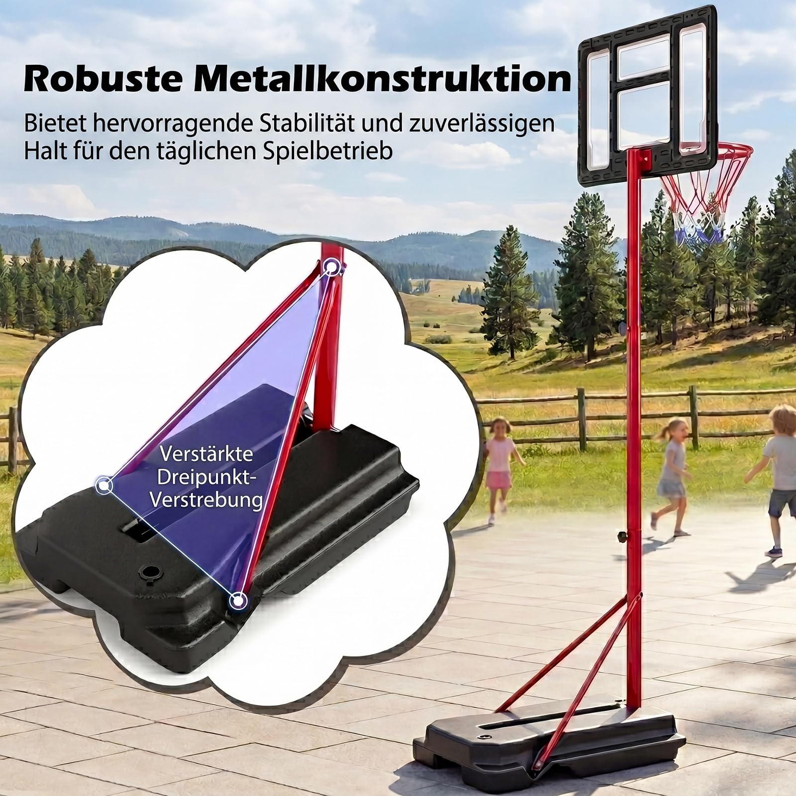 GYMAX Basketballkorb Outdoor, Korbhöhe 141-273.5 cm höhenverstellbar, Basketball Korb mit Rollen & befüllbarer Basis, Mobile Basketballanlage für Kinder, Erwachsene